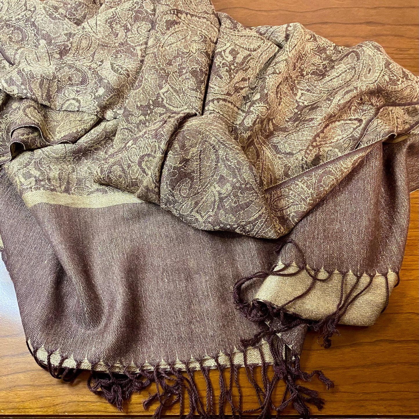 Pashmina Scarf Shawl Cashmere Brown Paisley Print