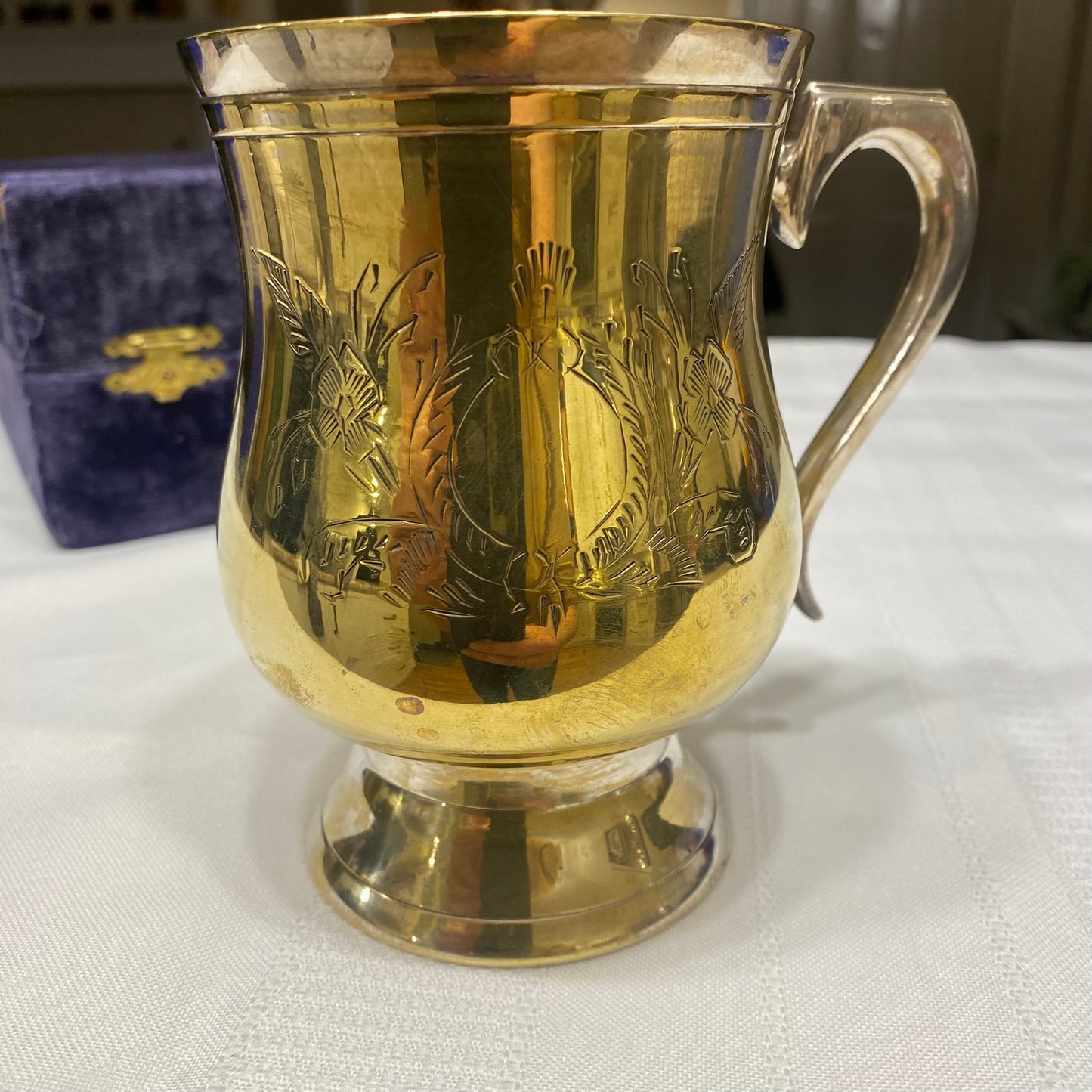 Vintage EPNS Electroplated Nickel Silver Mug in Velvet Box