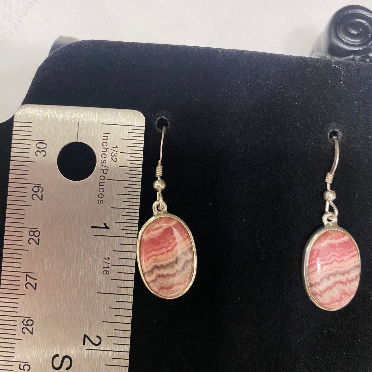 Sterling Silver 925 Rhodochrosite Earrings, Pendant and Ring Set Silver Pink