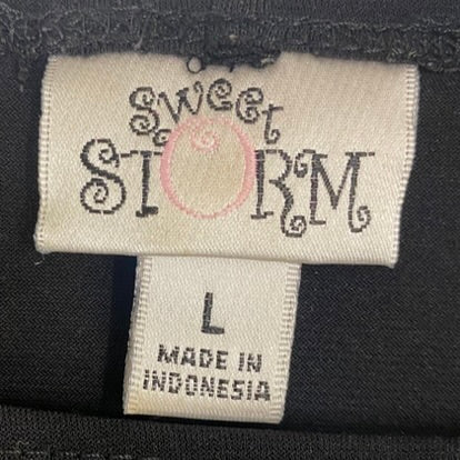 Sweet Storm Women's Raglan Short Sleeve Top with Arm Slits – Black, Size Large detailed view of tags