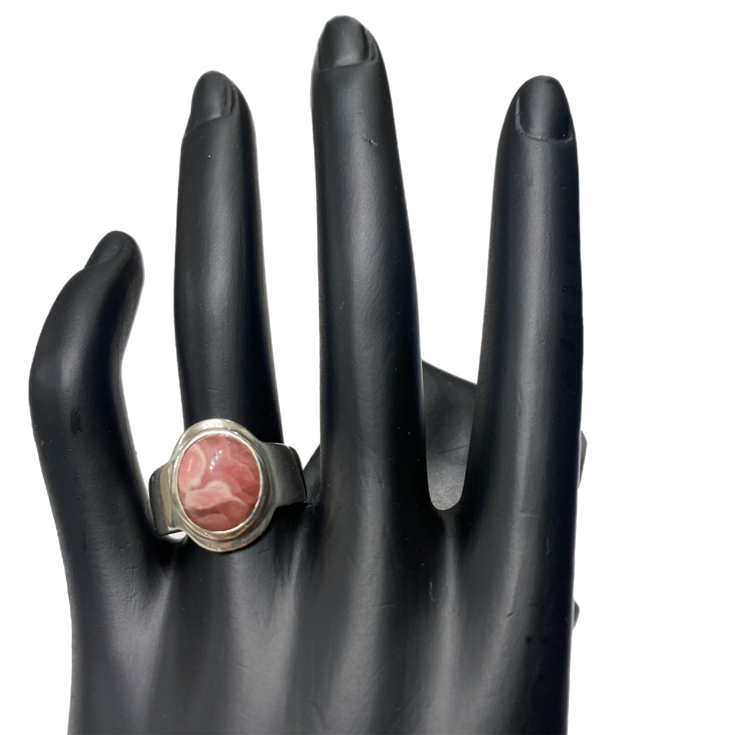 Sterling Silver 925 Rhodochrosite Earrings, Pendant and Ring Set Silver Pink