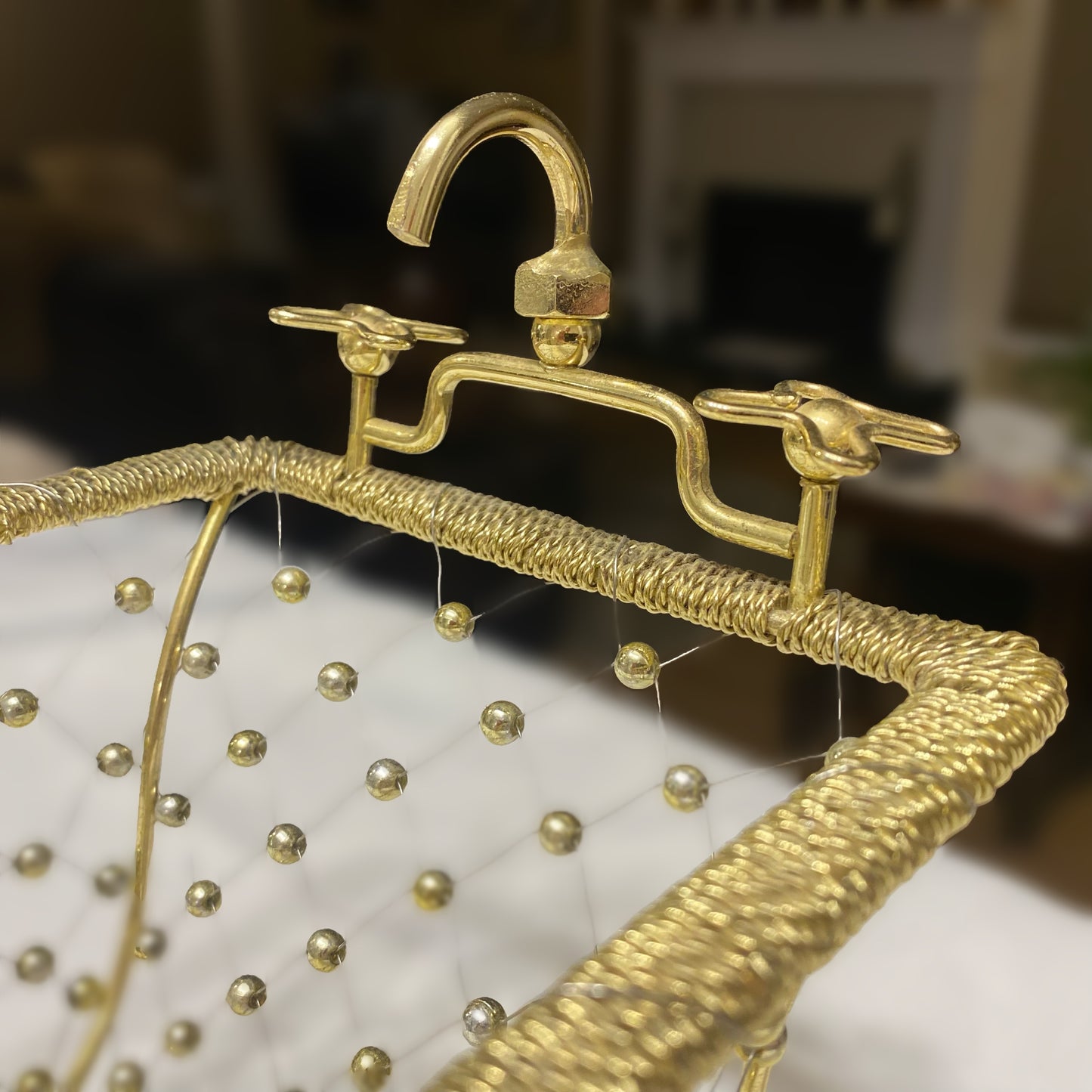 Bathroom Accent Wire Beaded Bathtub Gold Decorative Basket