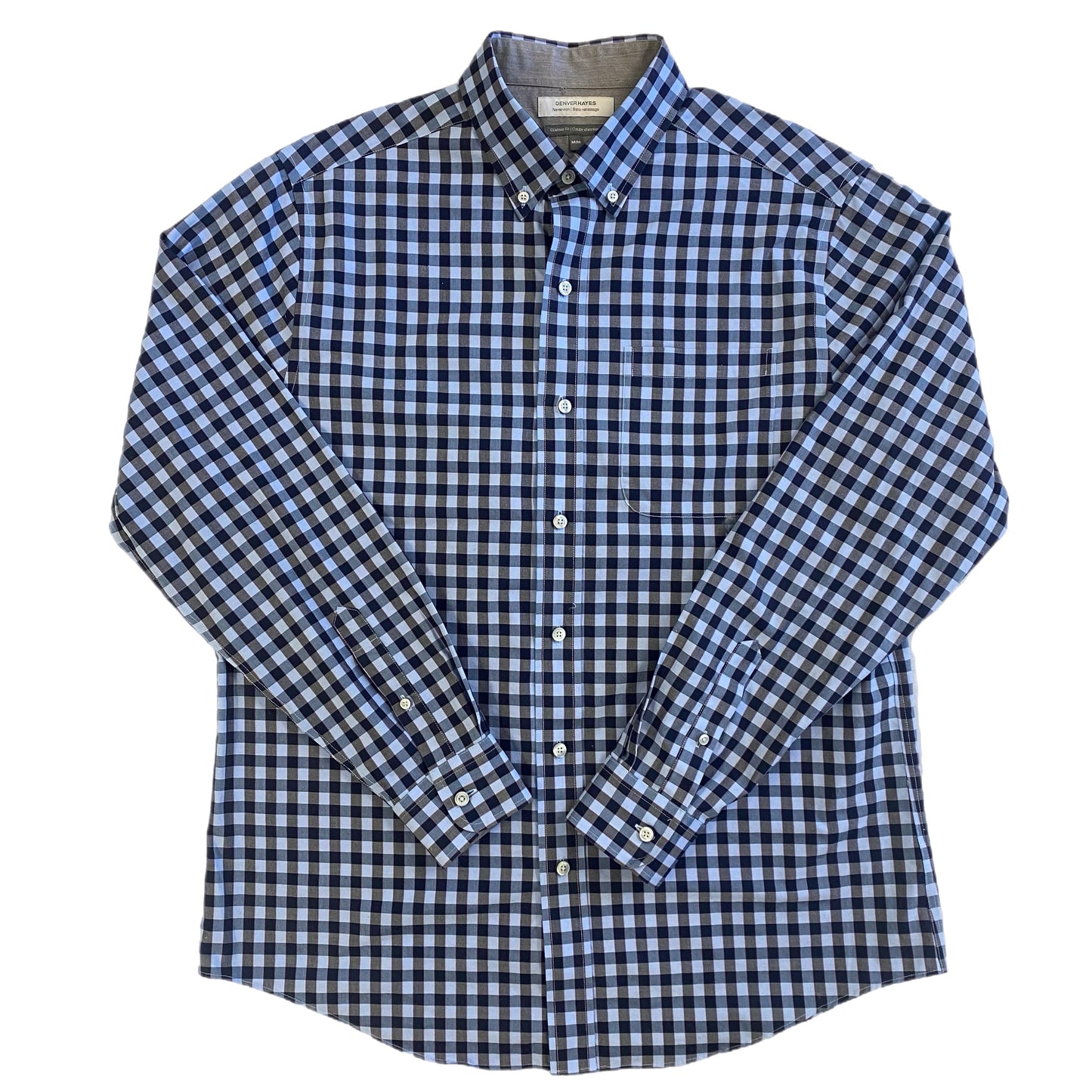 Denver Hayes Men's Long Sleeve Button Down Shirt Blue Plaid Size Med