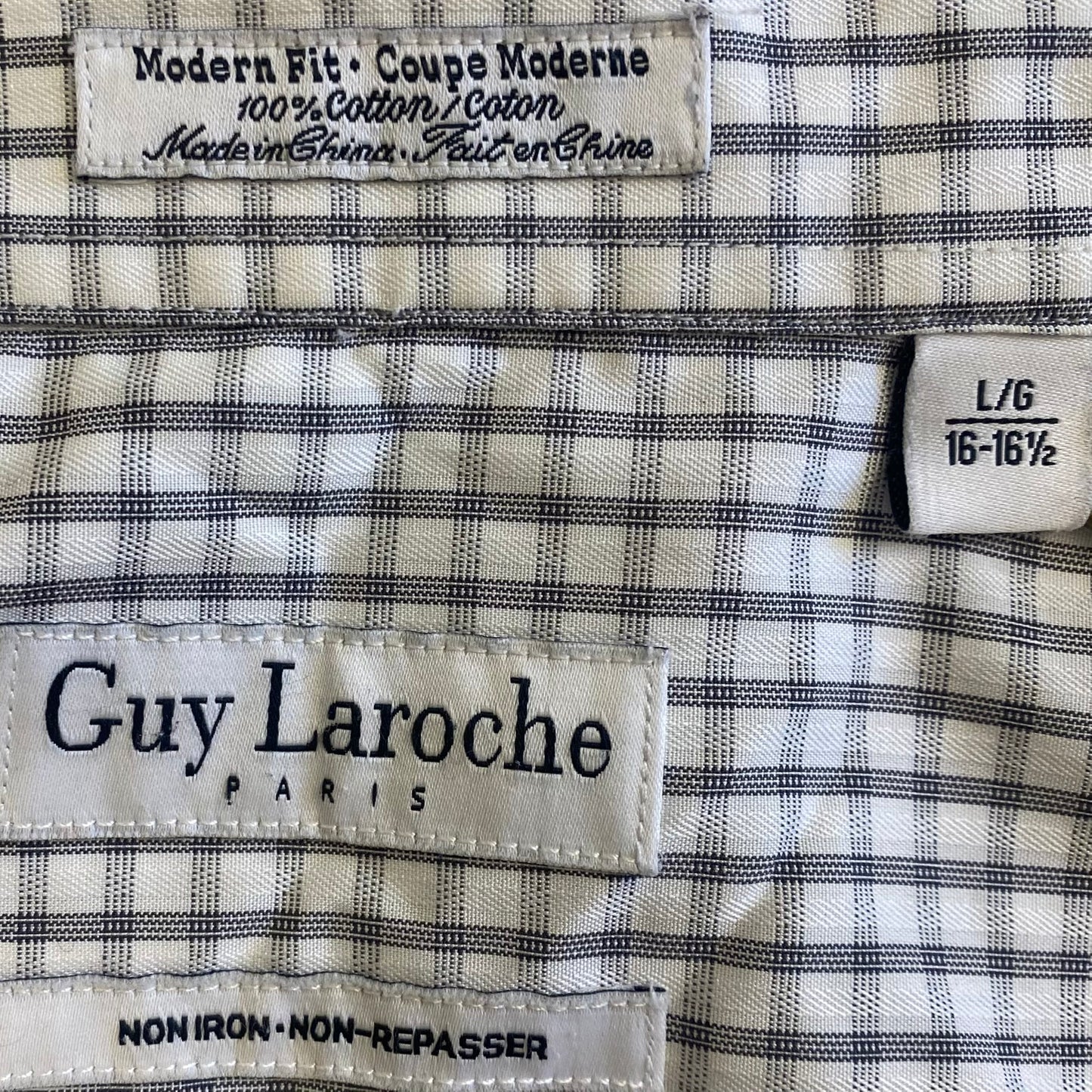 Guy Laroche Men's Long Sleeve Button Up Shirt Black and White Plaid Size Large
