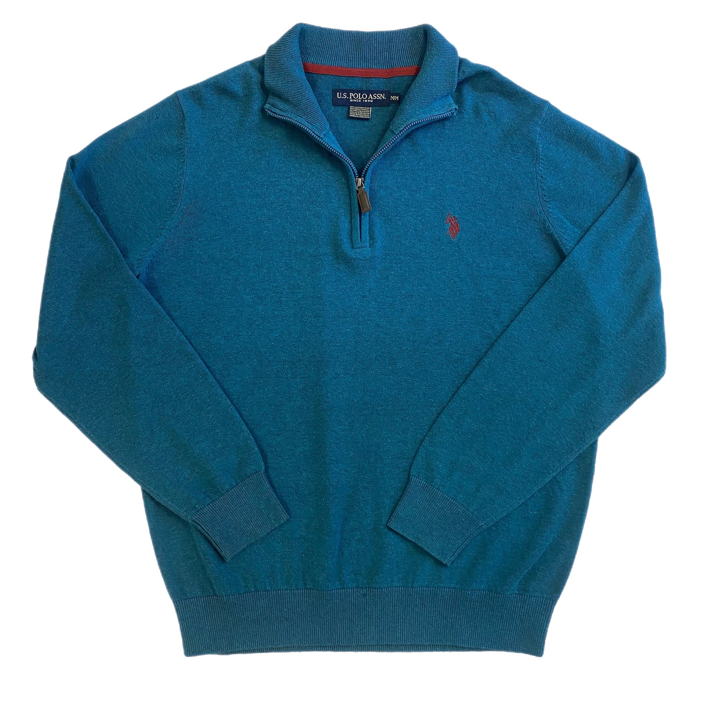 US Polo Assn Men's Quarter Zip Sweater Turquoise Size Med