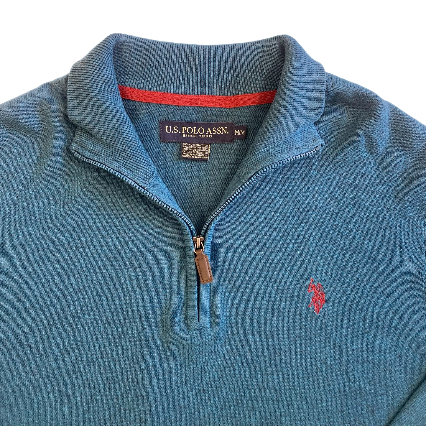 US Polo Assn Men's Quarter Zip Sweater Turquoise Size Med