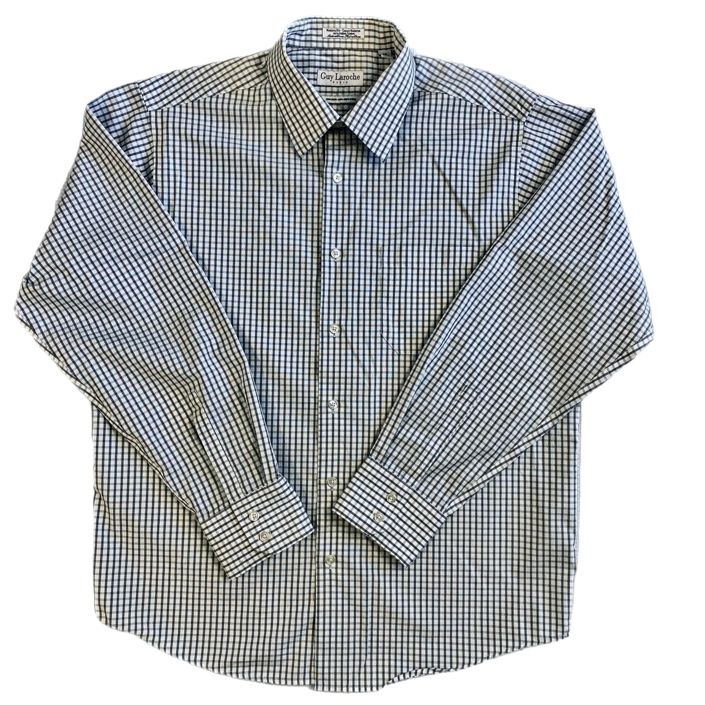 Guy Laroche Men's Long Sleeve Button Up Shirt Black and White Plaid Size Large