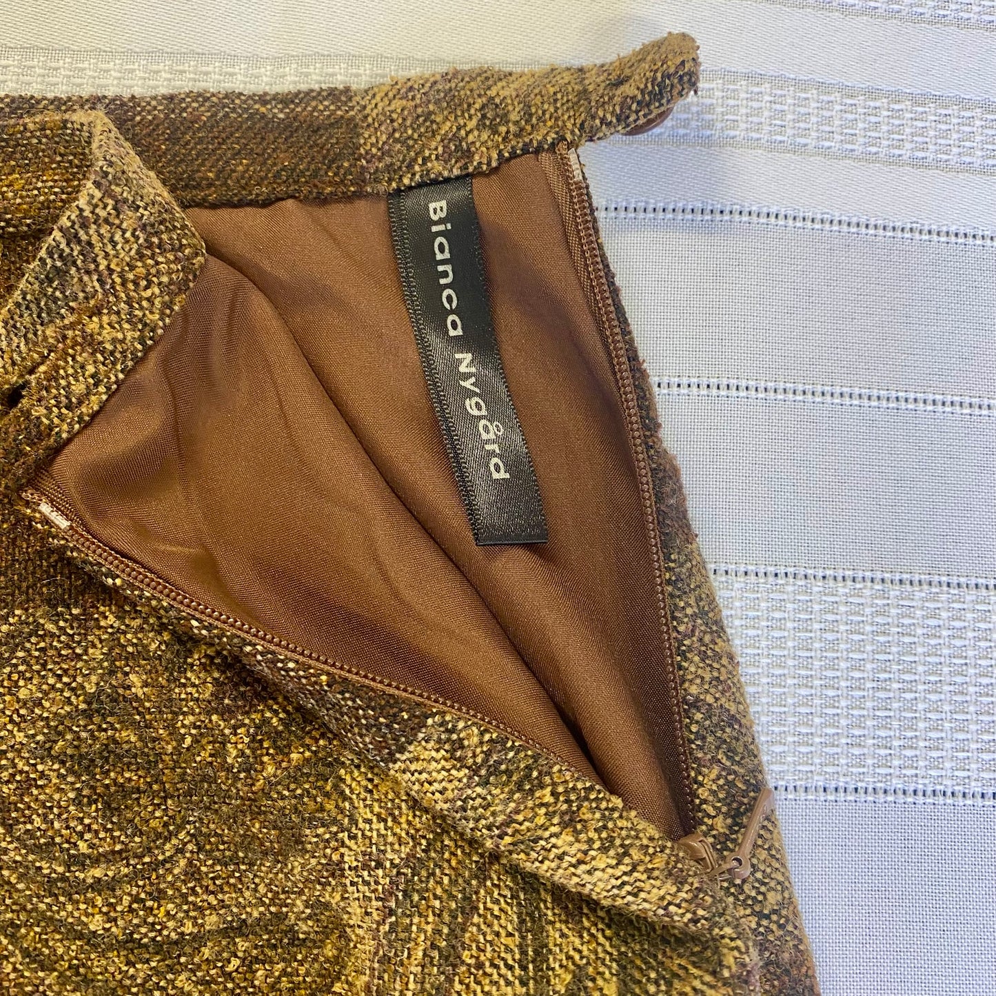 Bianca Nygard Women's Wool Blend Long Skirt Brown Plaid Size 12