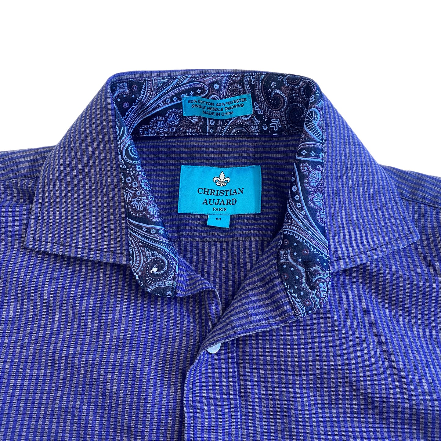 Christian Aujard Men's Long Sleeve Button-Up Shirt Blue Stripe Size Med