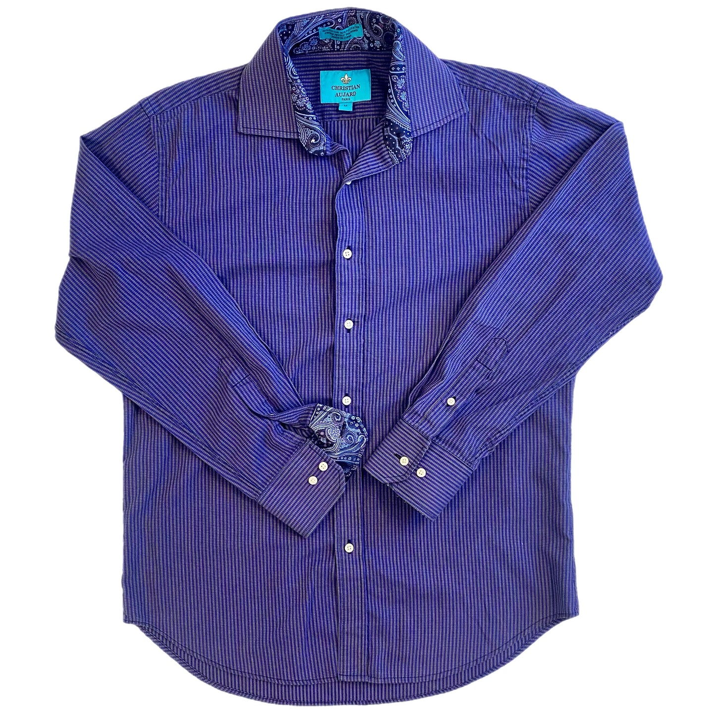 Christian Aujard Men's Long Sleeve Button-Up Shirt Blue Stripe Size Med