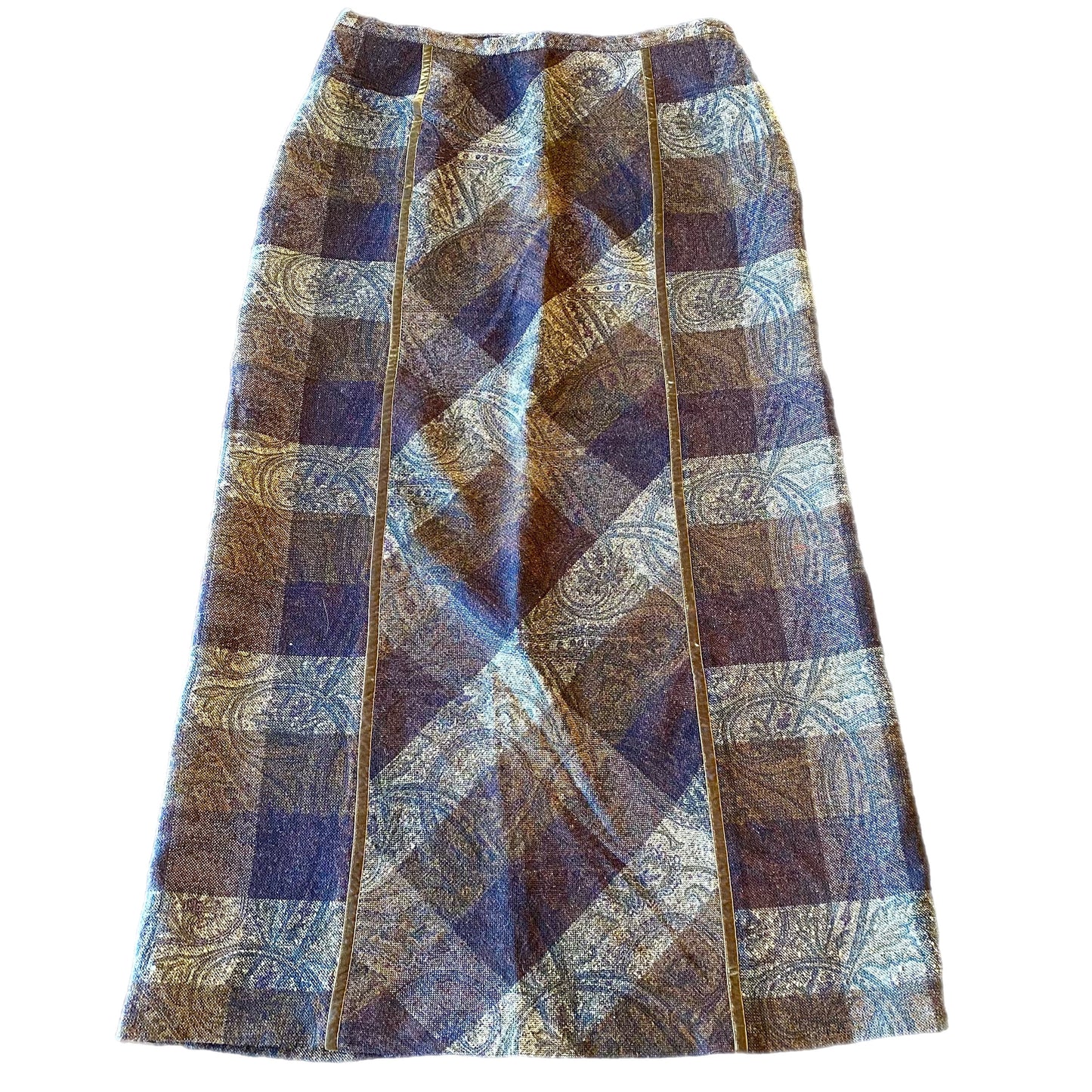 Bianca Nygard Women's Wool Blend Long Skirt Brown Plaid Size 12