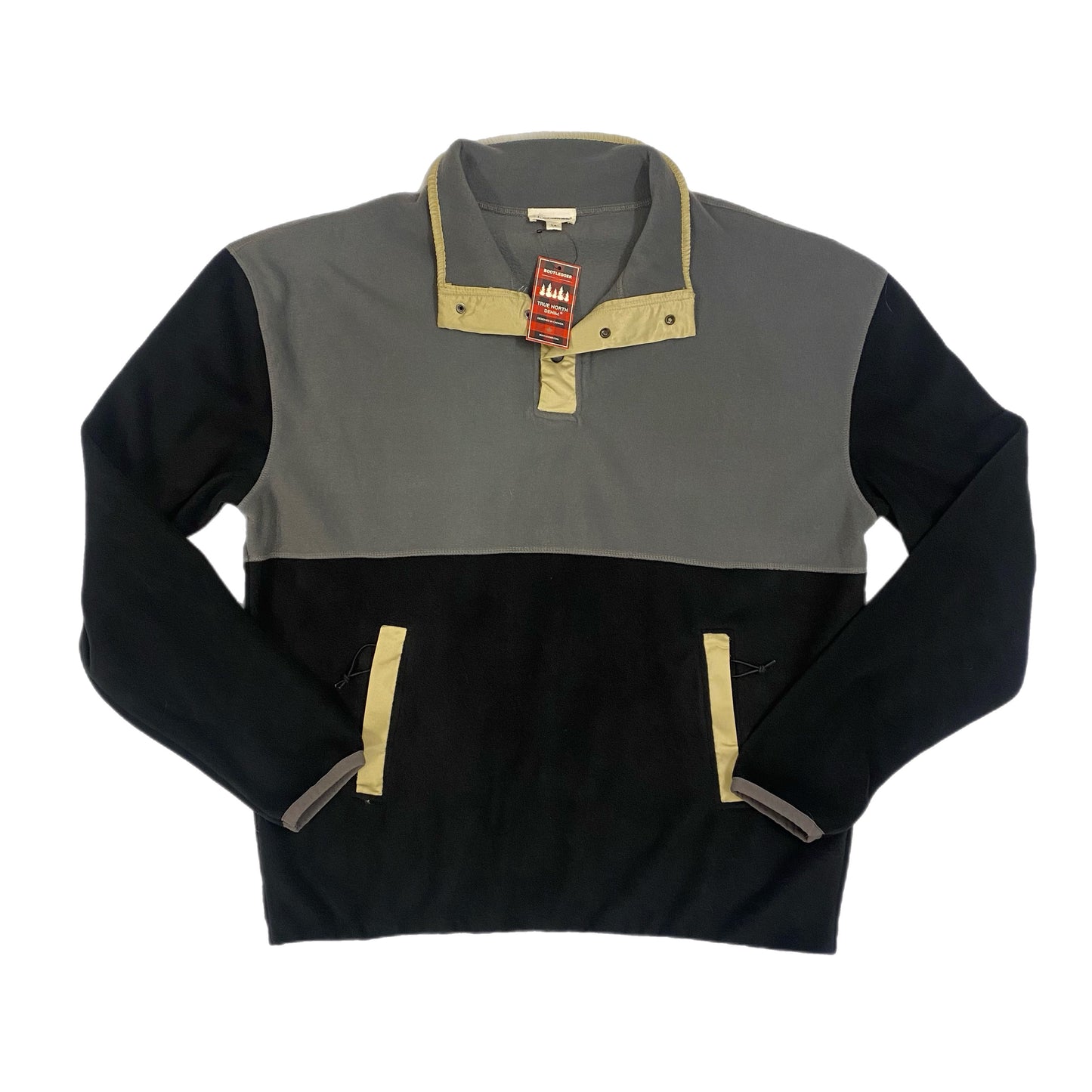 NWT True North Men's Quarter Zip Long Sleeve Fleece Pullover Black Grey Yellow Size Large