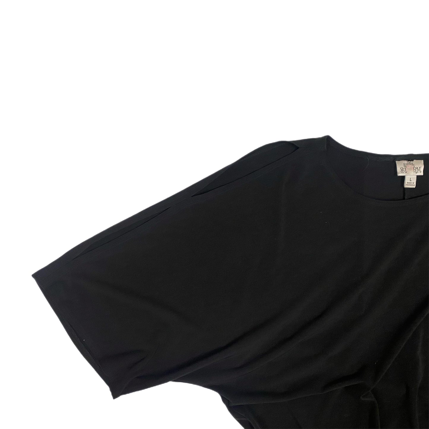 Sweet Storm Women's Raglan Short Sleeve Top with Arm Slits – Black, Size Large detailed view of arm slits