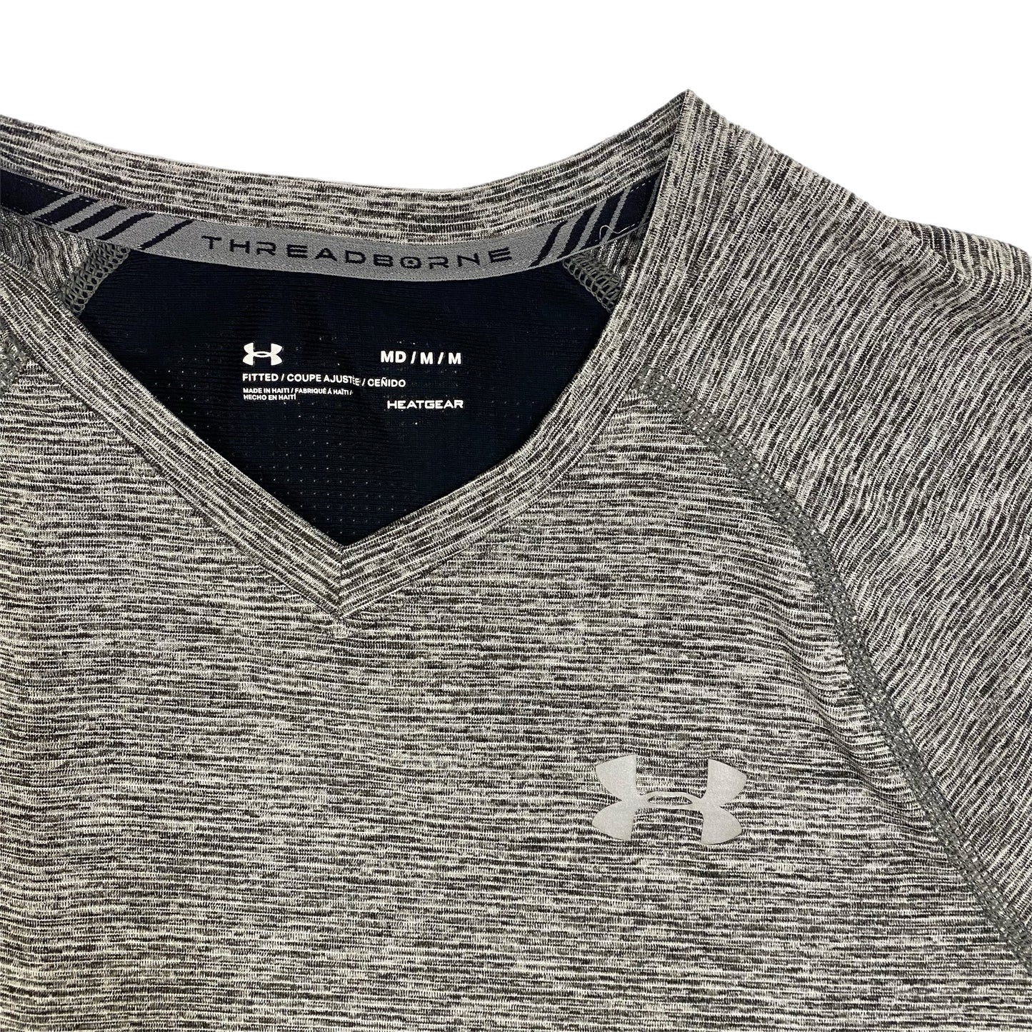 Under Armour Men's Heatgear Fitted V-Neck Tshirt Grey Size Med