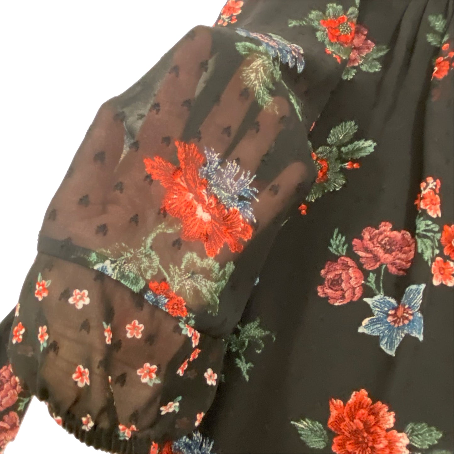 3/4 Sleeve Floral Blouse – Black Pattern, Size Large (Northern Reflections)
