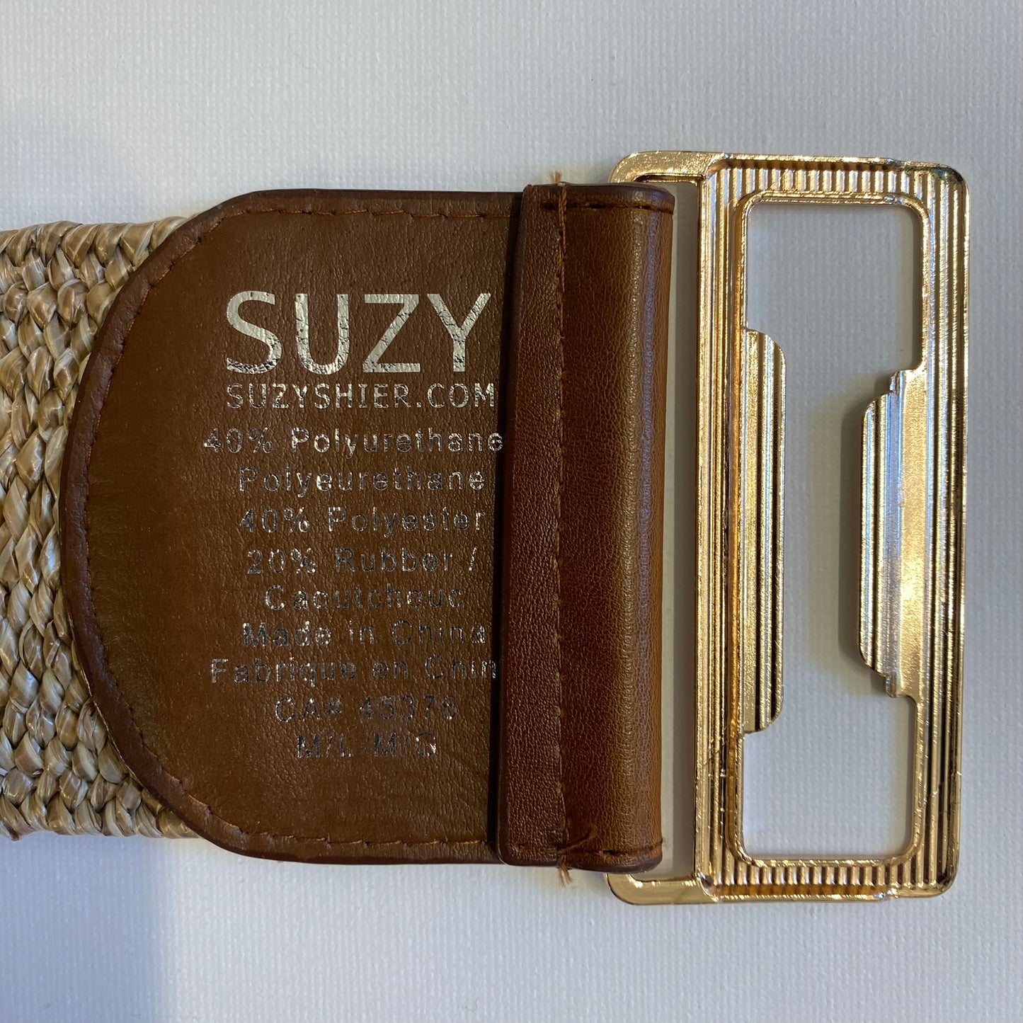 Suzy Shier Elastic Belt Tan and Gold Size Med/Large