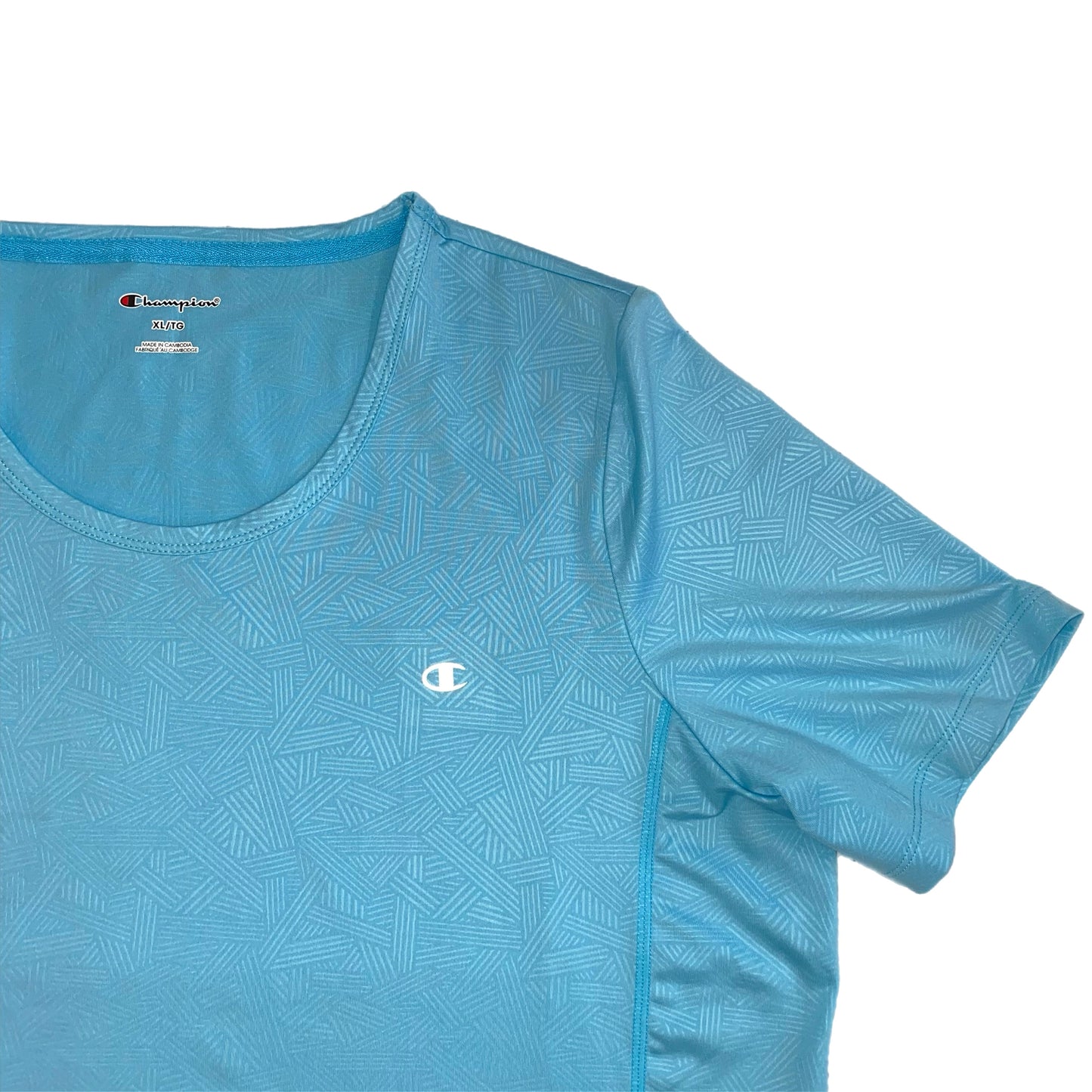 Champion Women’s Athletic T-Shirt – Turquoise, Size XL view of fabric and logo
