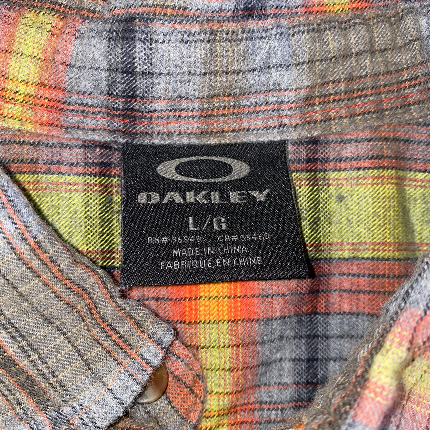 Oakley Men's Long Sleeve Button Up Shirt Grey Orange Plaid Size Large