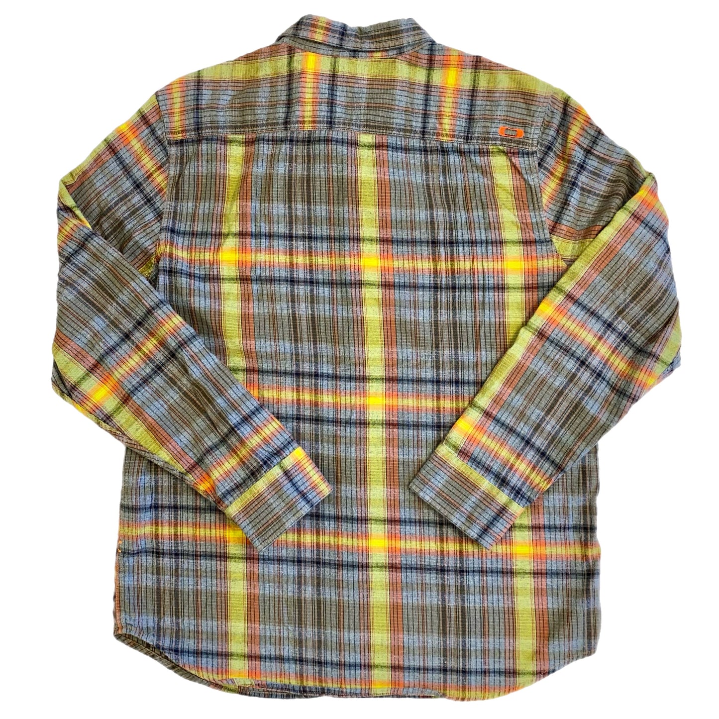 Oakley Men's Long Sleeve Button Up Shirt Grey Orange Plaid Size Large