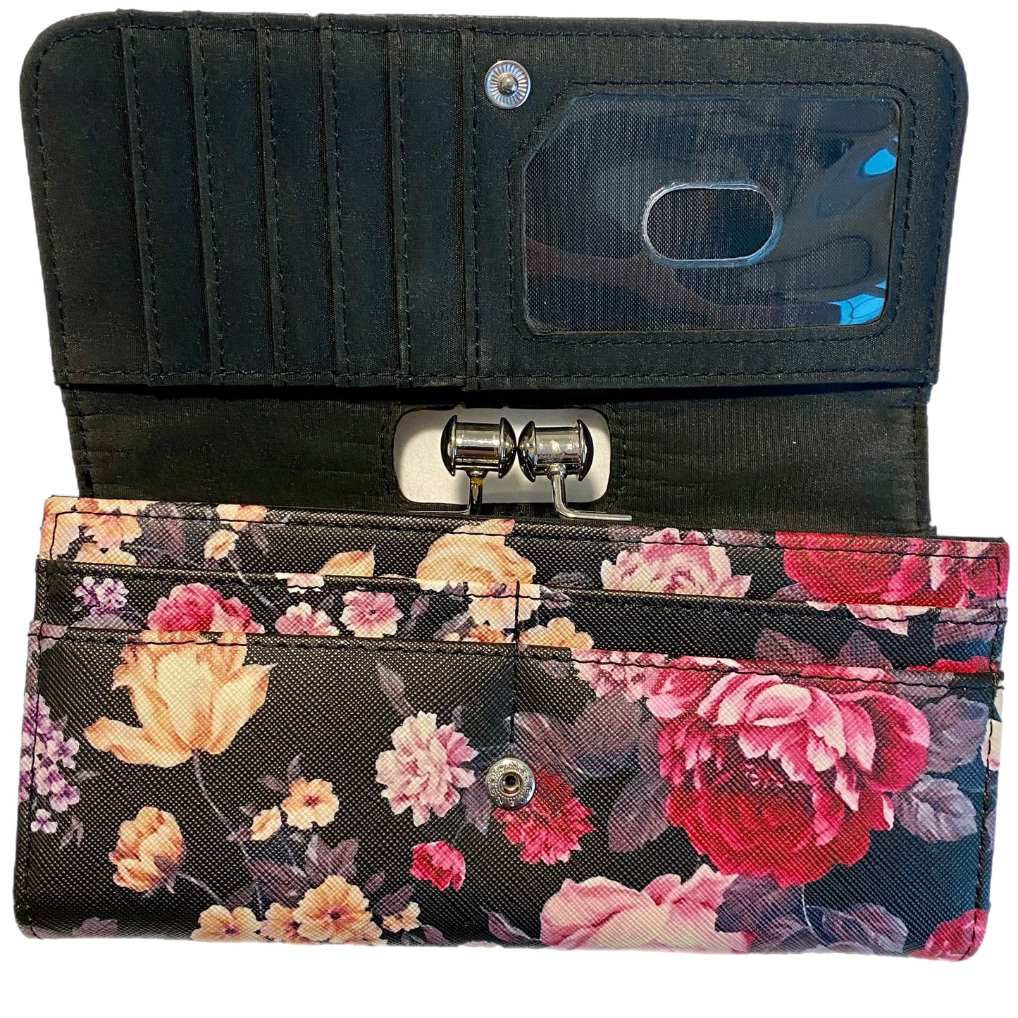 Women's Black Pink Floral Wallet