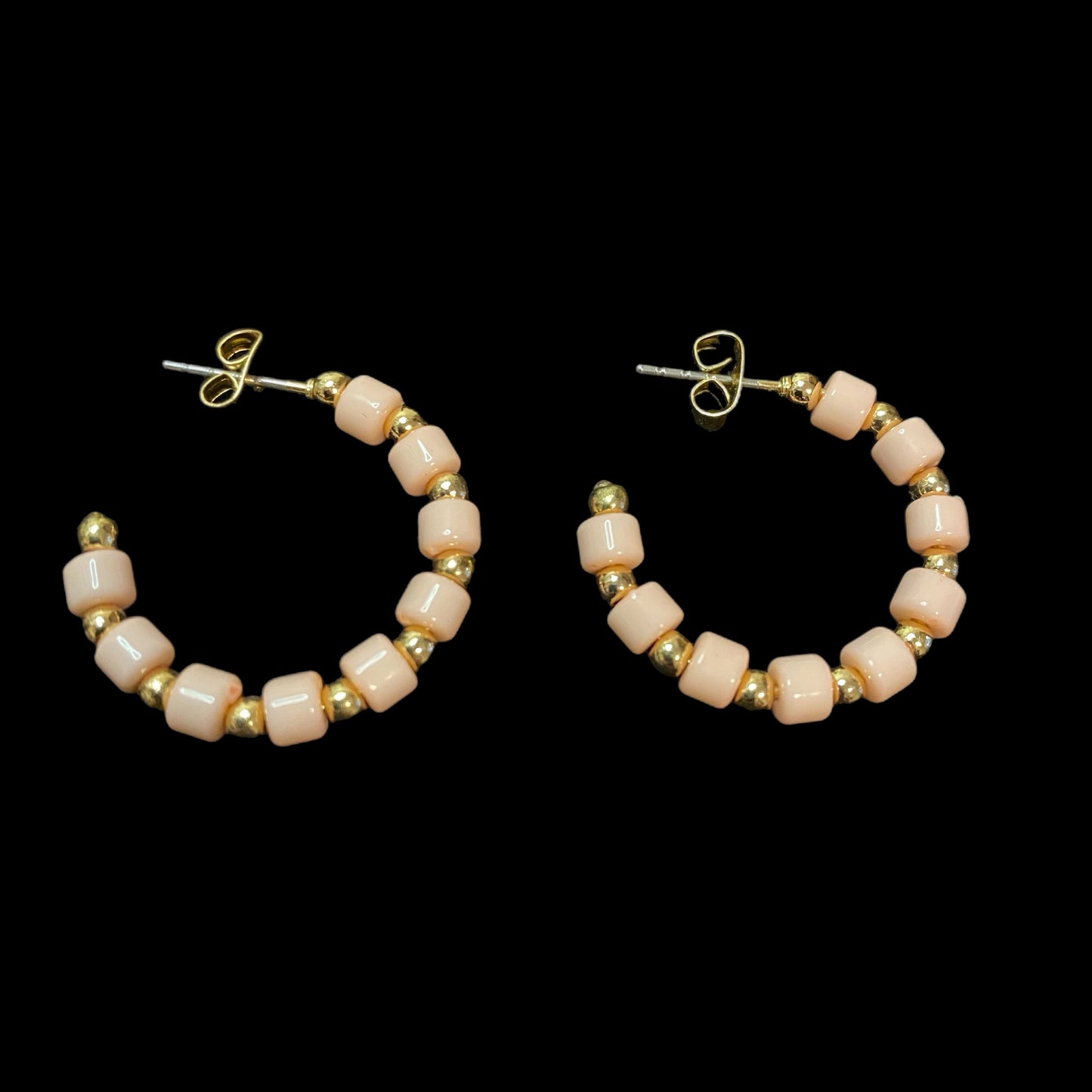 Women's Pink and Gold Bead Push Back Earrings