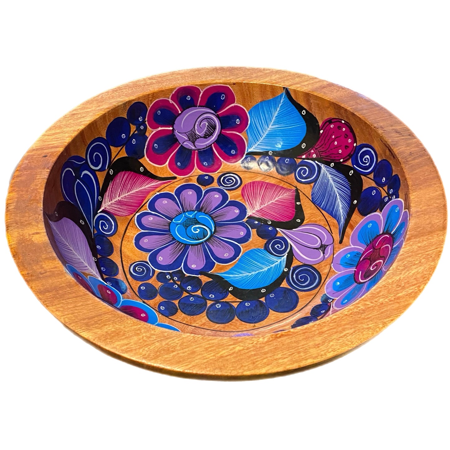 Hand Painted Mexican Wood/Floral Fruit Bowl