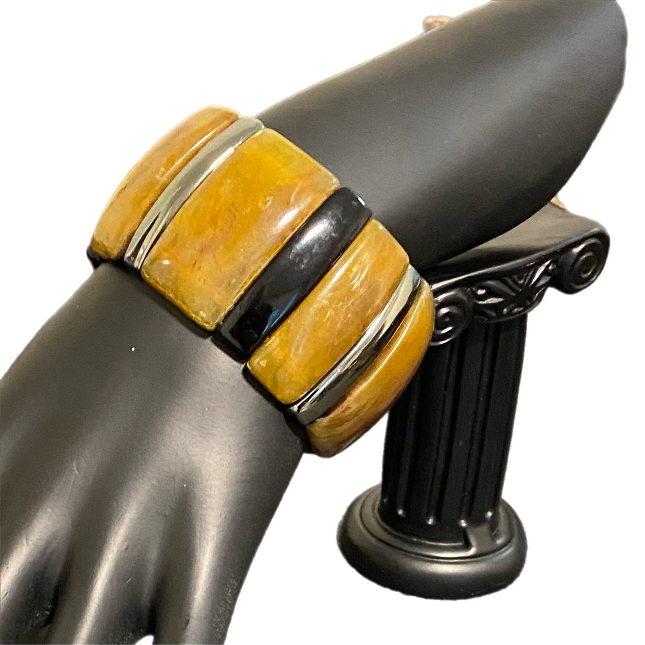 Women's Fashion Bracelet Black Silver & Faux Stone Stretch