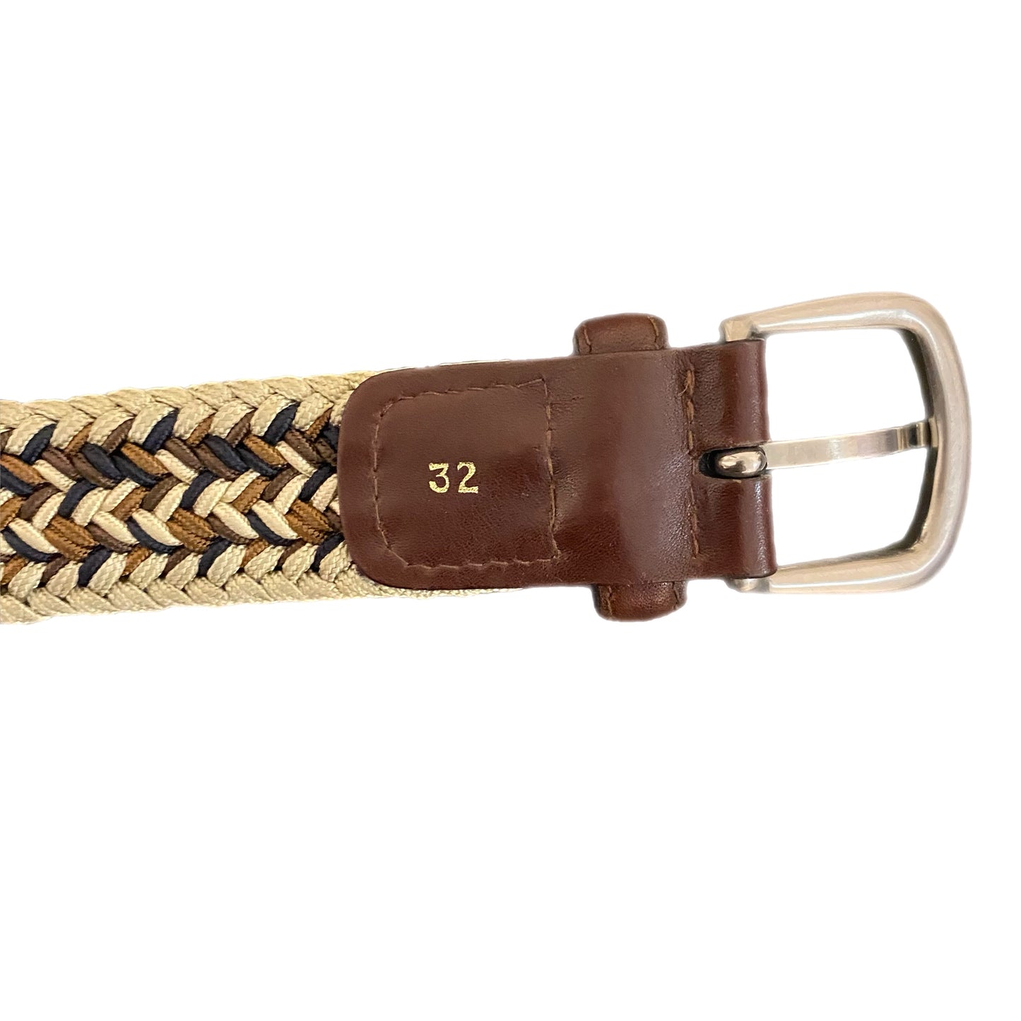 Unisex Cloth Belt Tan Brown Leather Details With Stretch Size 32