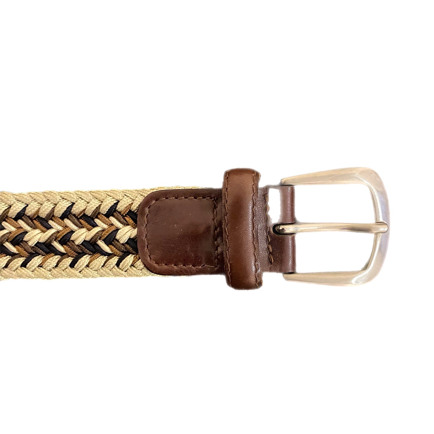 Unisex Cloth Belt Tan Brown Leather Details With Stretch Size 32
