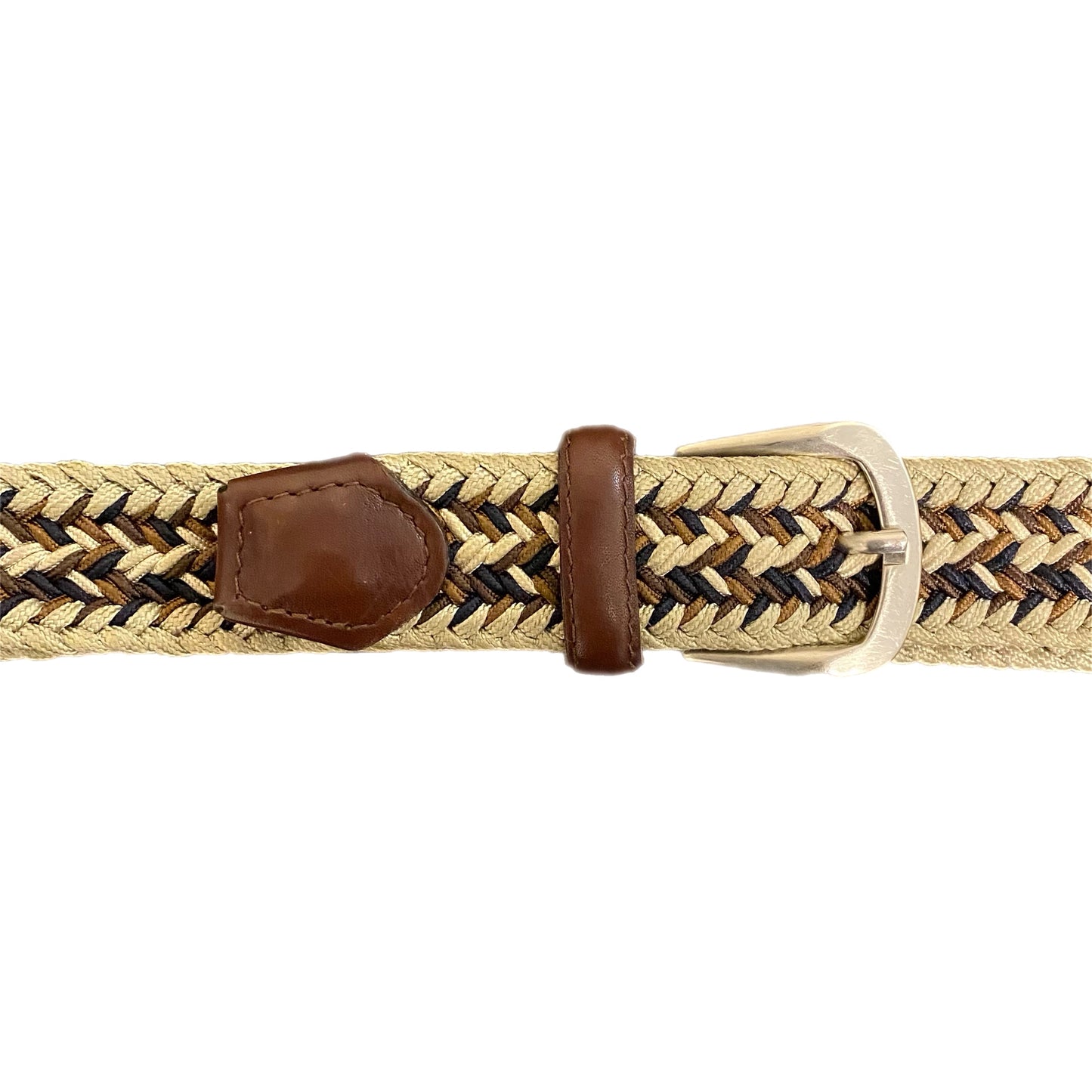 Unisex Cloth Belt Tan Brown Leather Details With Stretch Size 32