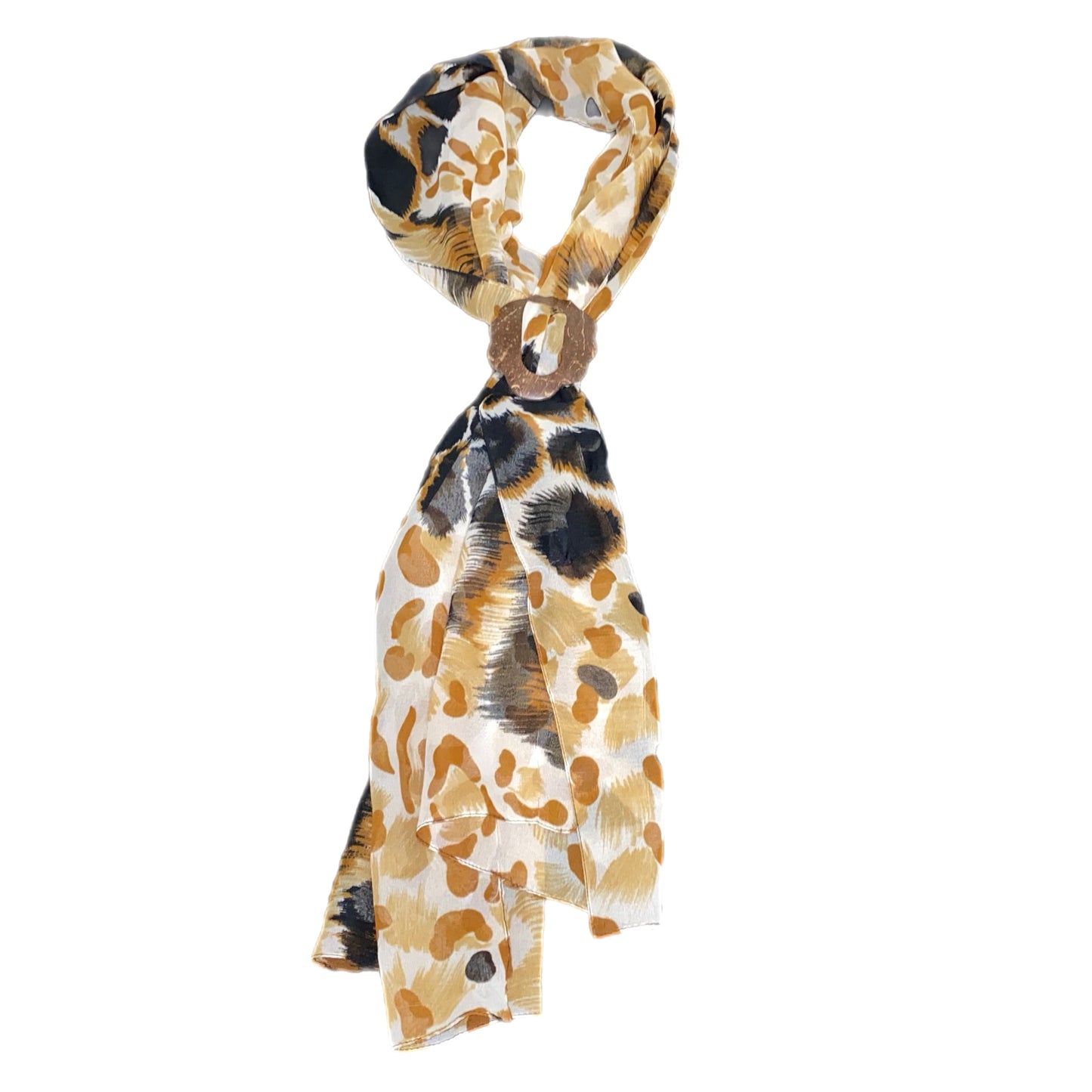 Women's Animal Print Scarf with Wooden Scarf Ring