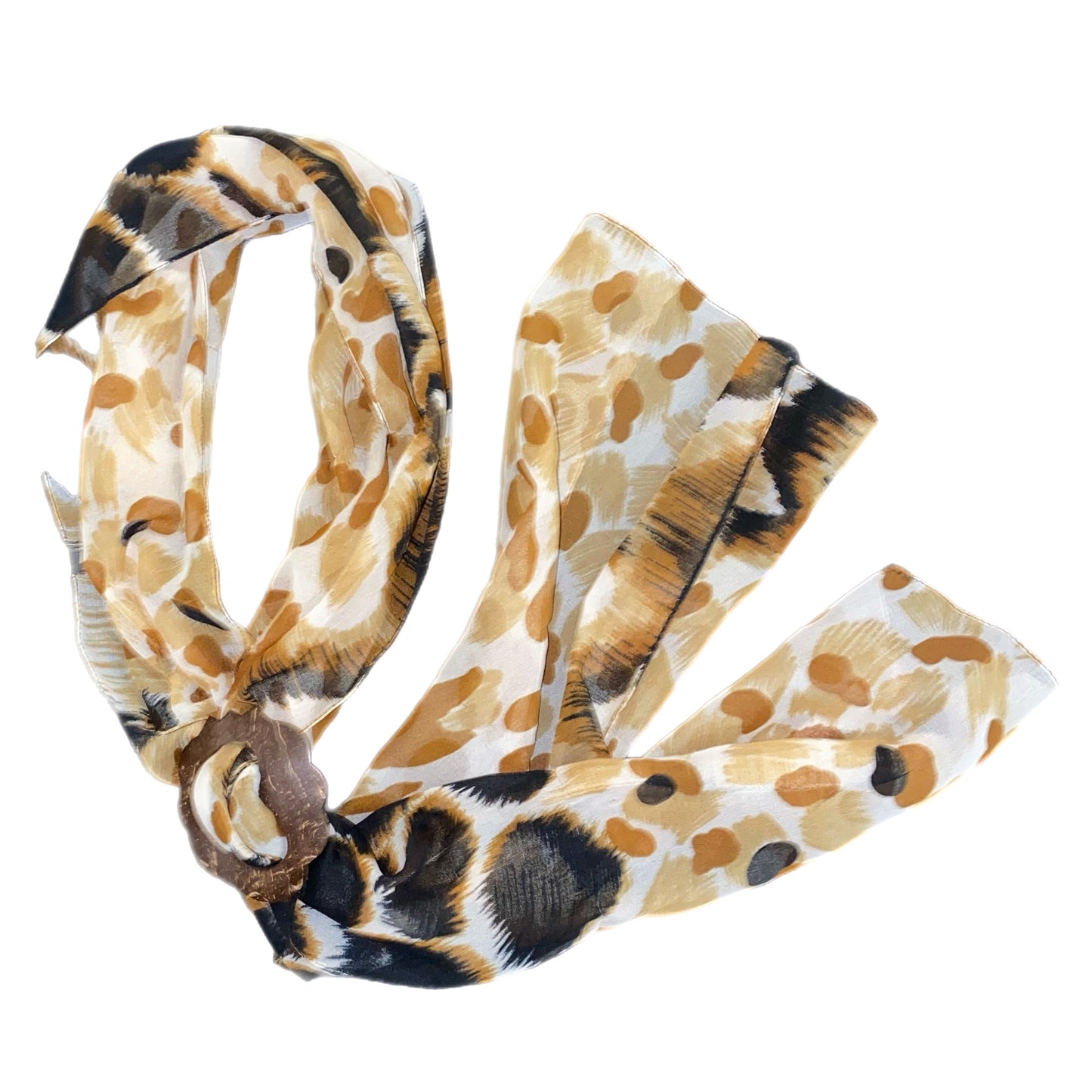 Women's Animal Print Scarf with Wooden Scarf Ring