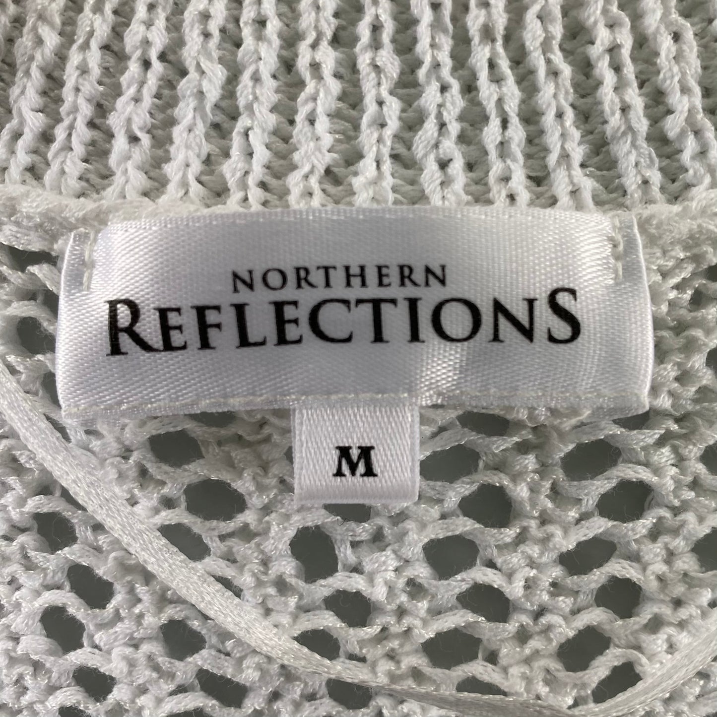 Women's Short Sleeve Open-Knit Cardigan – Lightweight & Layered Look – Size Medium (Northern Reflections) garment tag
