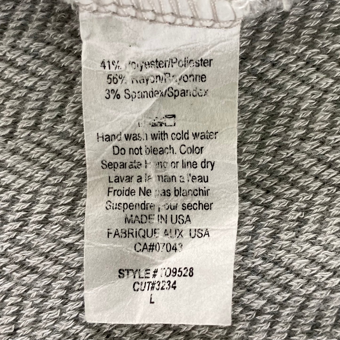 Women's Long Sleeve Draped Open-Front Cardigan – Soft & Lightweight – Size Large (B'leev) garment tag with size and fabric care