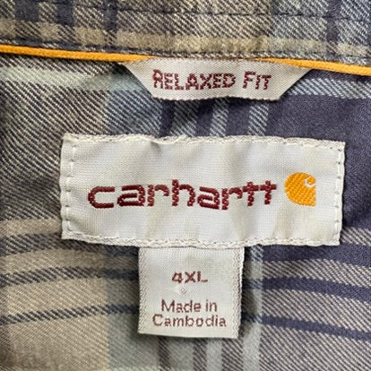 Men's Long Sleeve Plaid Button-Up Shirt – Durable & Comfortable – Size 4XL (Carhartt) gament tag with size