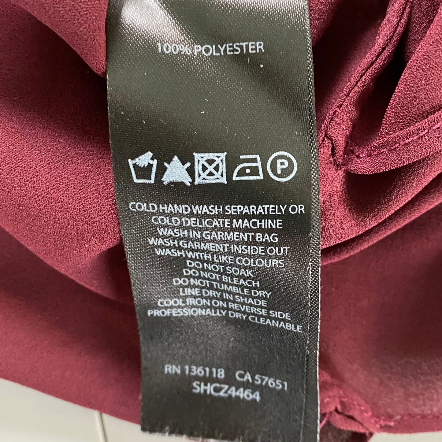 Women's Draped Chiffon Blouse – Elegant & Flowy – Size Small (Ever New) garment tag with washing and care