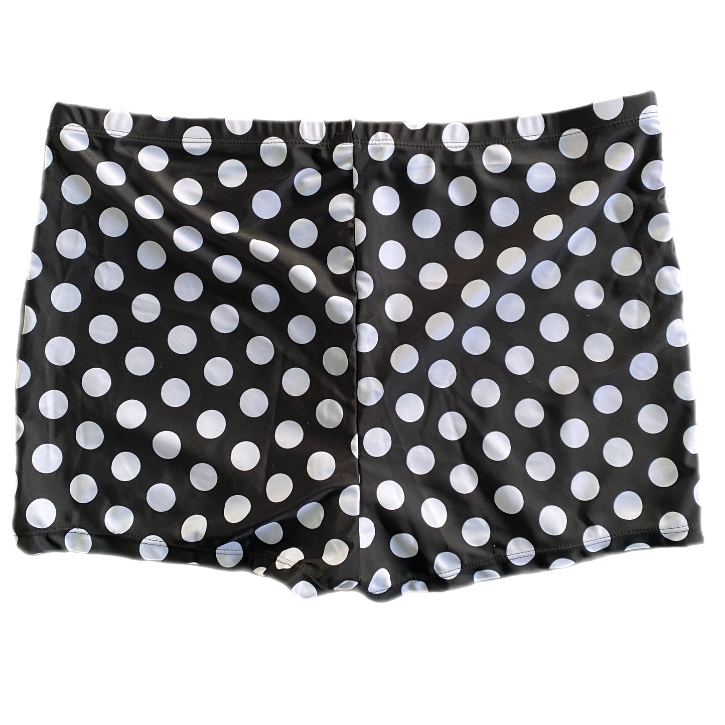 Plus Size 3XL Red and Black/White Polka Dot Mock Two-Piece Swimsuit with Shorts showing the shorts