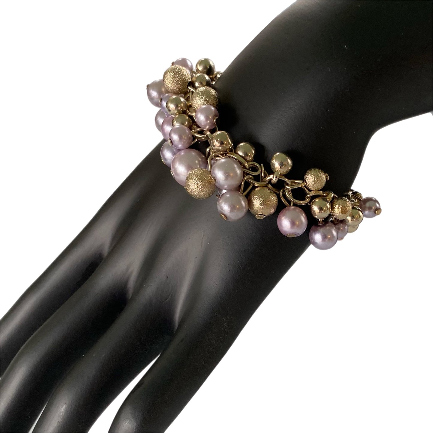 Gold & Pearl Charm Bracelet – Elegant Cluster Beaded Bracelet on handform