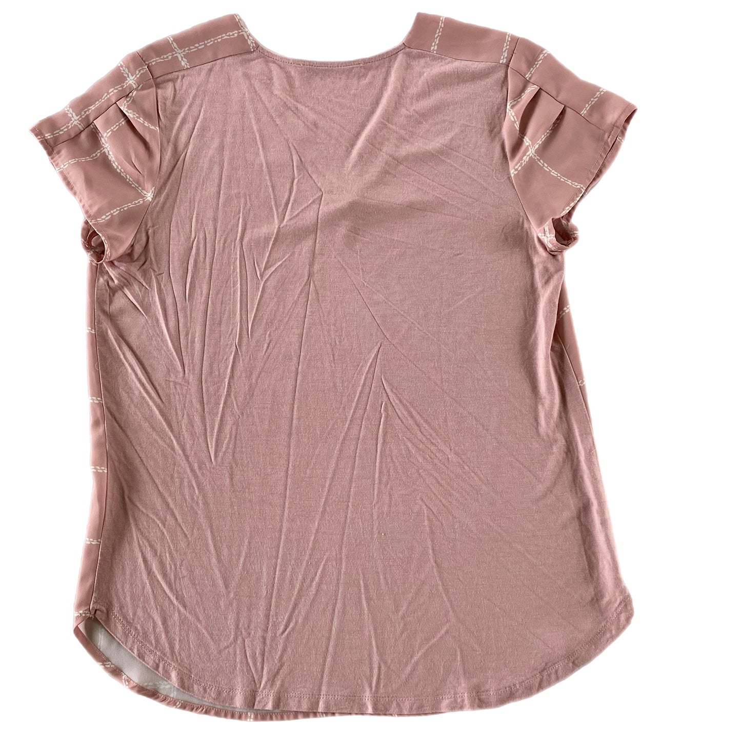 Women's Short Sleeve Windowpane Print Blouse – Lightweight & Stylish – Size Medium (Dex) back view