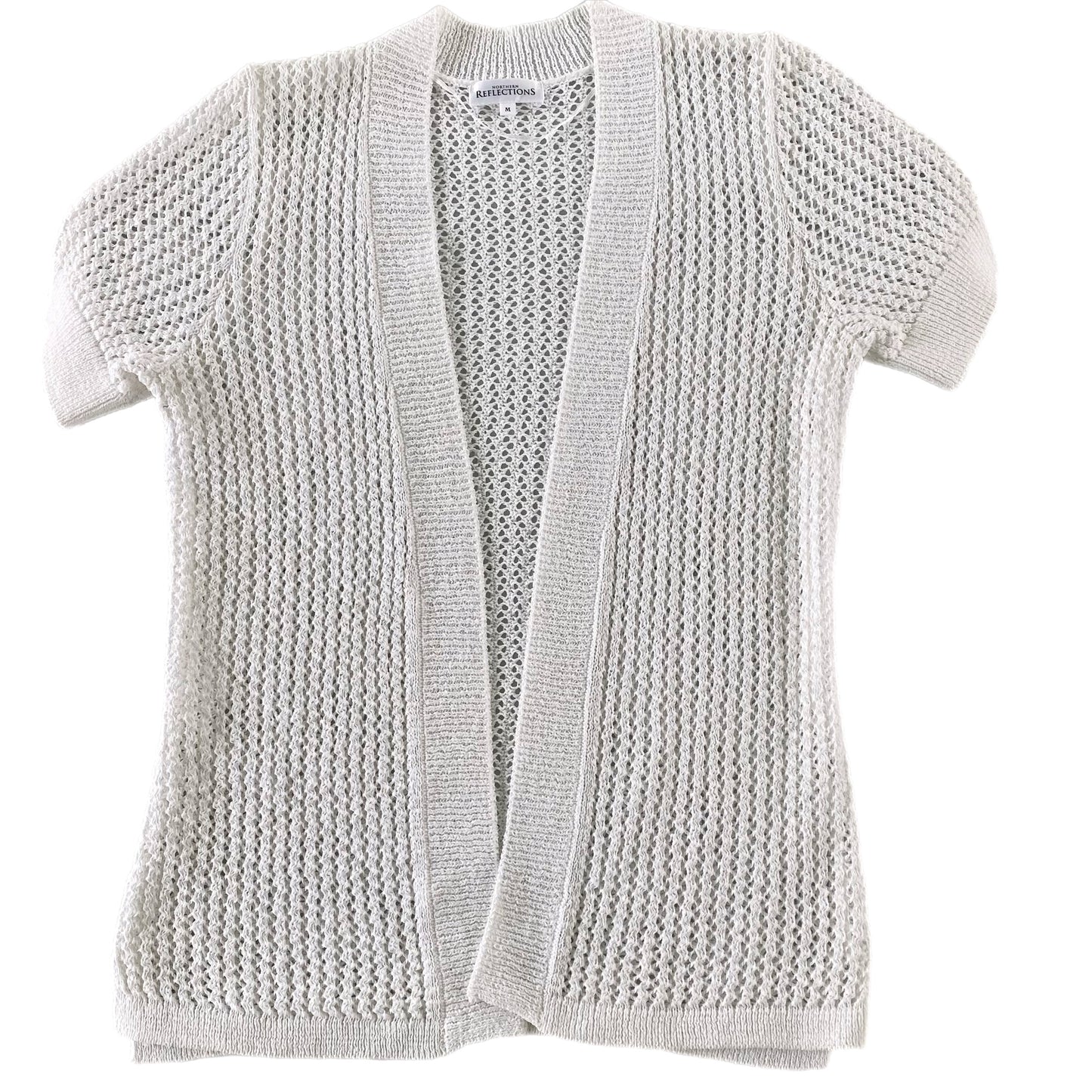 Women's Short Sleeve Open-Knit Cardigan – Lightweight & Layered Look – Size Medium (Northern Reflections)front view