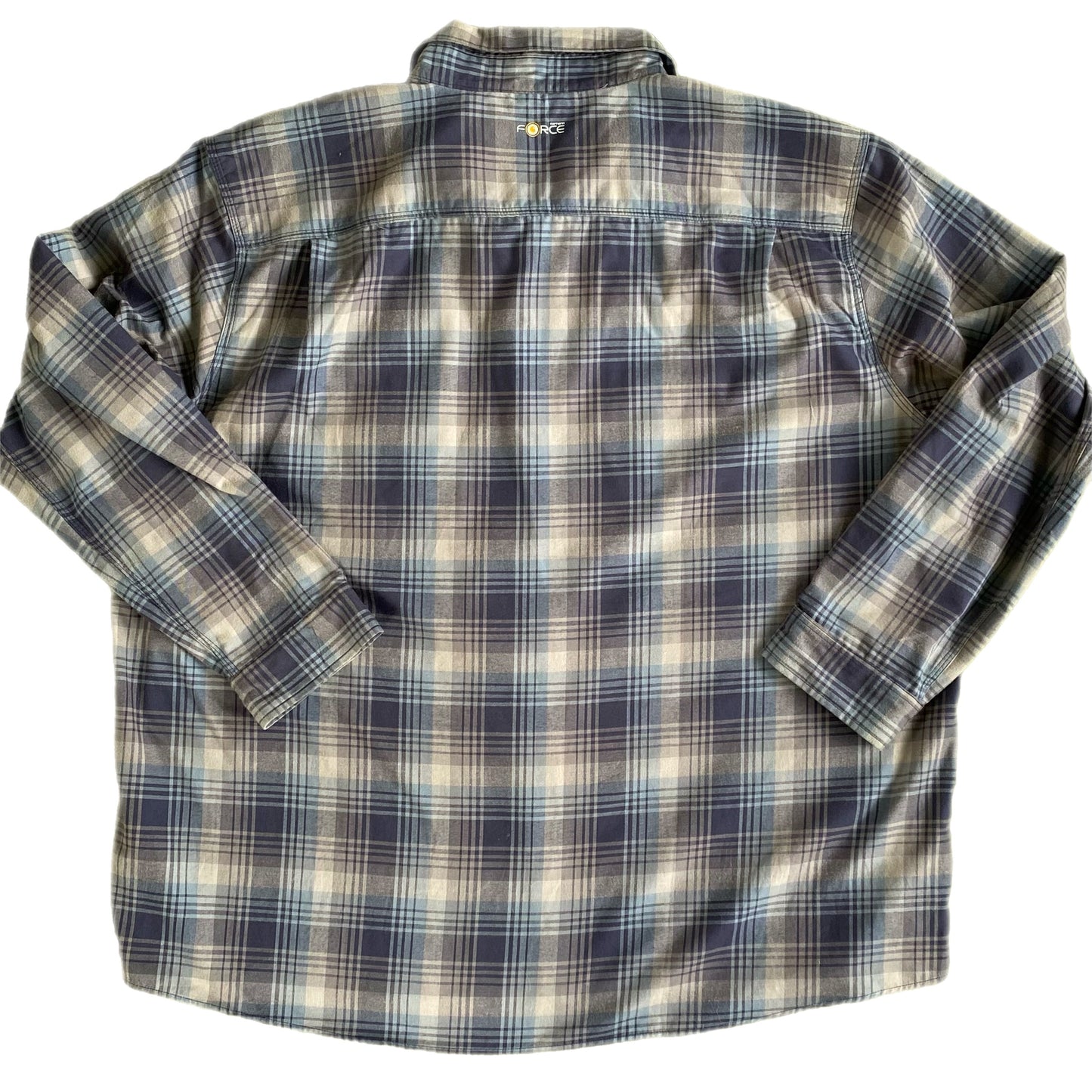 Men's Long Sleeve Plaid Button-Up Shirt – Durable & Comfortable – Size 4XL (Carhartt) flat lay back