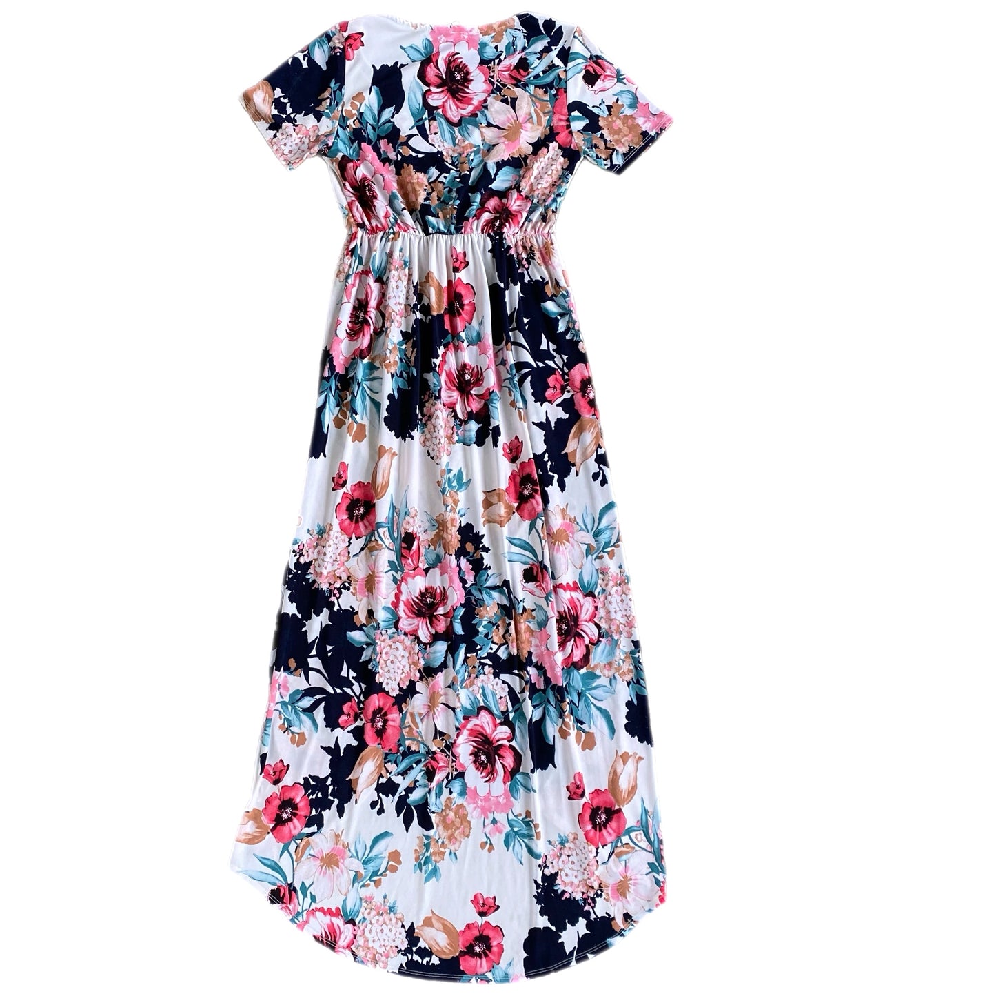 Women's Short Sleeve Floral Wrap Maxi Dress – Flowy & Elegant – Size Small (Vanilla Bay) back view