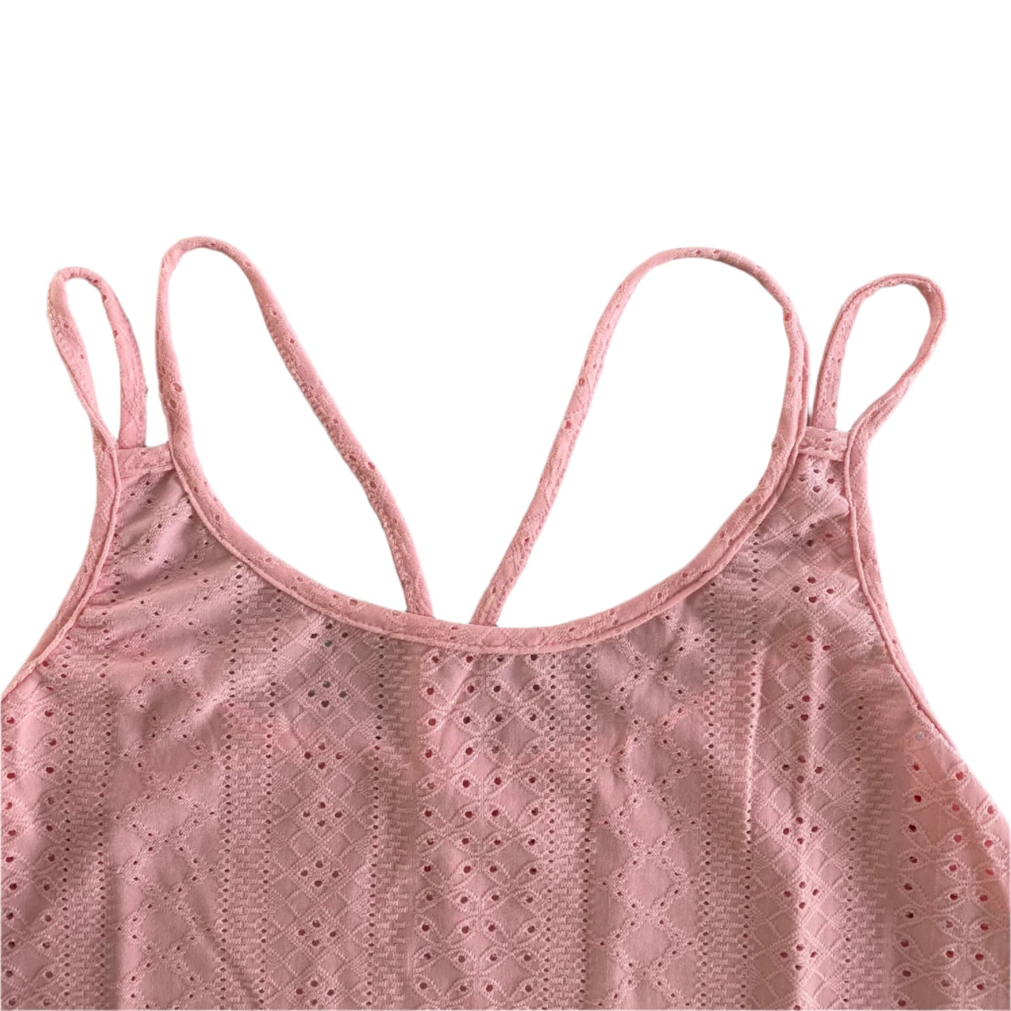 2-Pack Eyelet Knit Tank Tops – Pink & Black, Size Large close up of straps