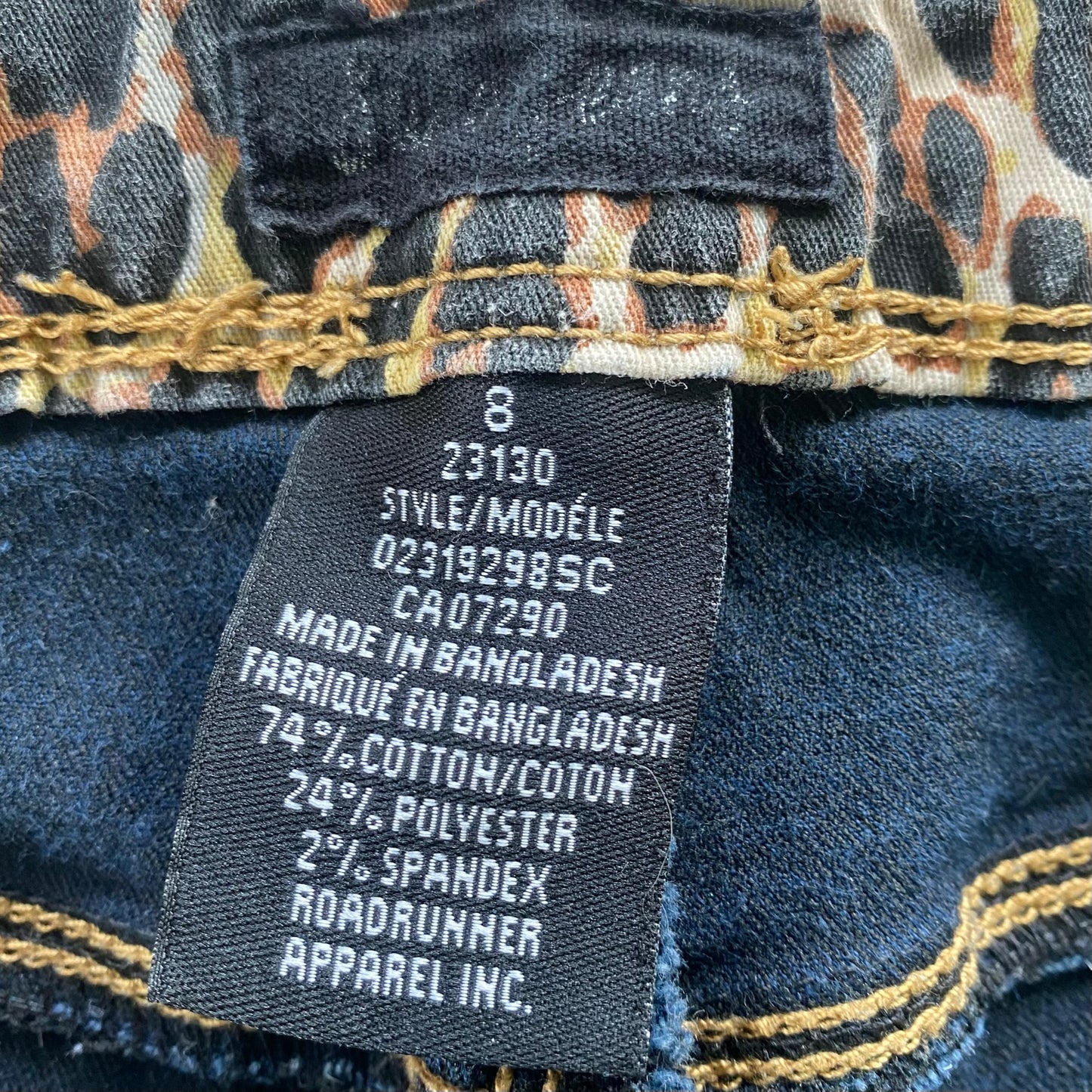 Women's Dark Wash Stretch Denim Capris – Slim Fit & Mid-Rise – Size 8 (Suko)garment tag showing size and materials