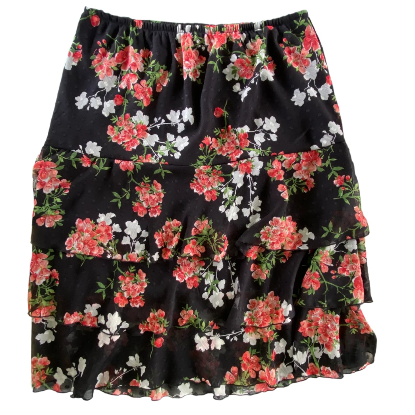 Women's Tiered Ruffle Skirt – Floral Chiffon – Size XL (Mercer & Madison) front flat lay view