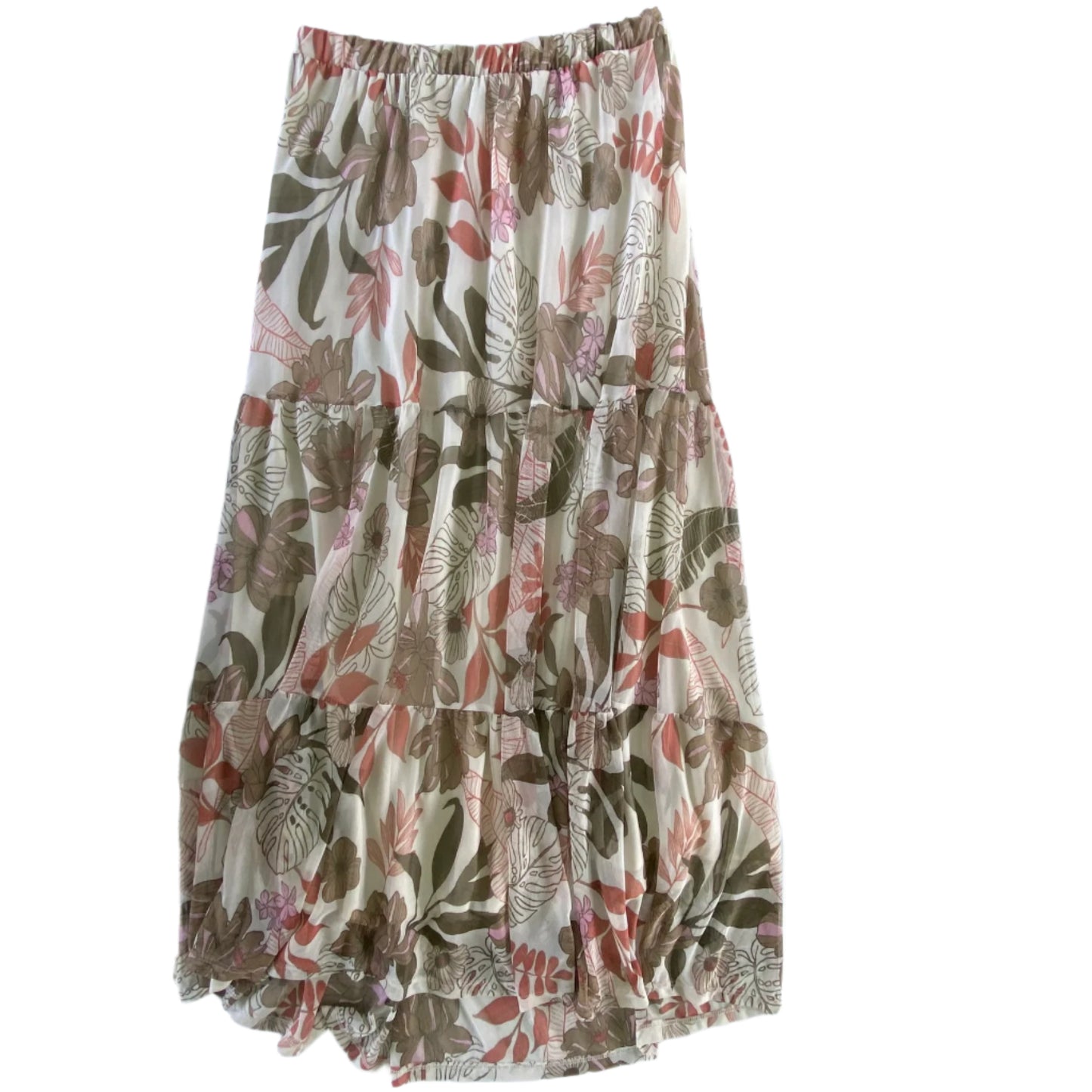 Women's Tiered Midi Skirt – Tropical Leaf Print – Size Large (Ardene) back view