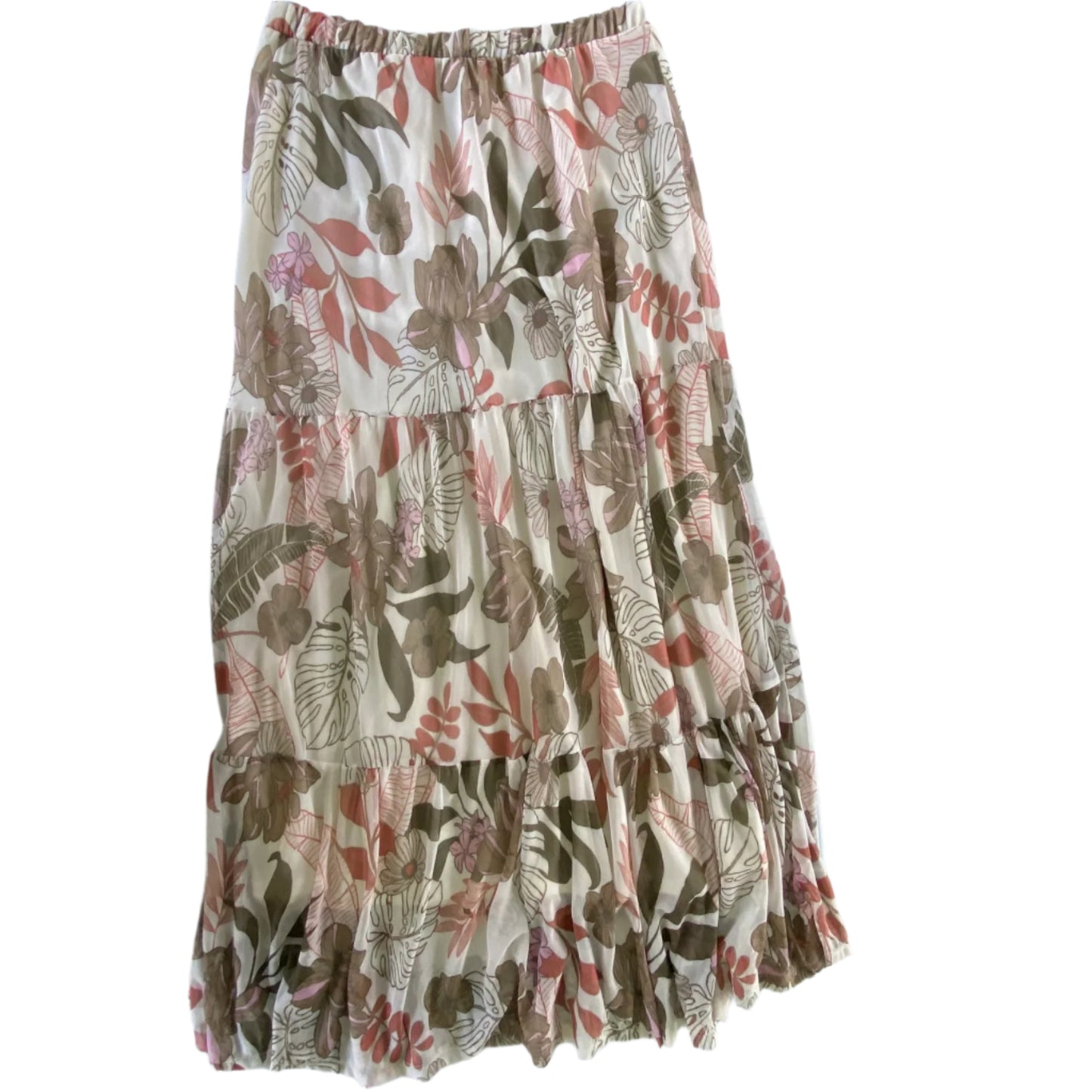 Women's Tiered Midi Skirt – Tropical Leaf Print – Size Large (Ardene) front view
