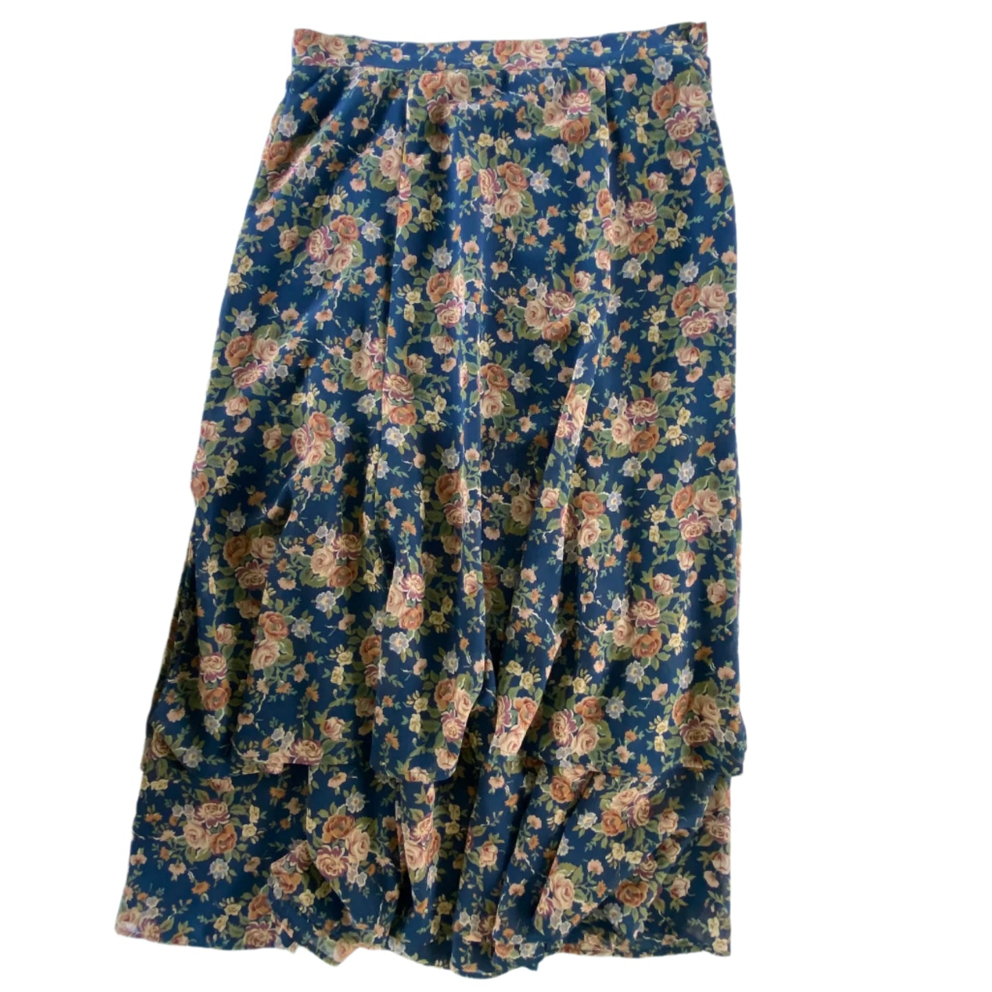 Women's Floral Midi Skirt – Tiered Ruffle – Size 14 (Lizsport) back view