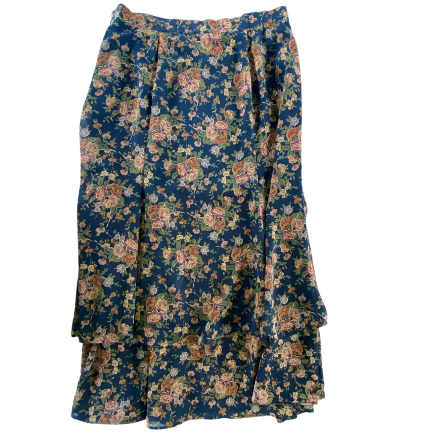 Women's Floral Midi Skirt – Tiered Ruffle – Size 14 (Lizsport) front view