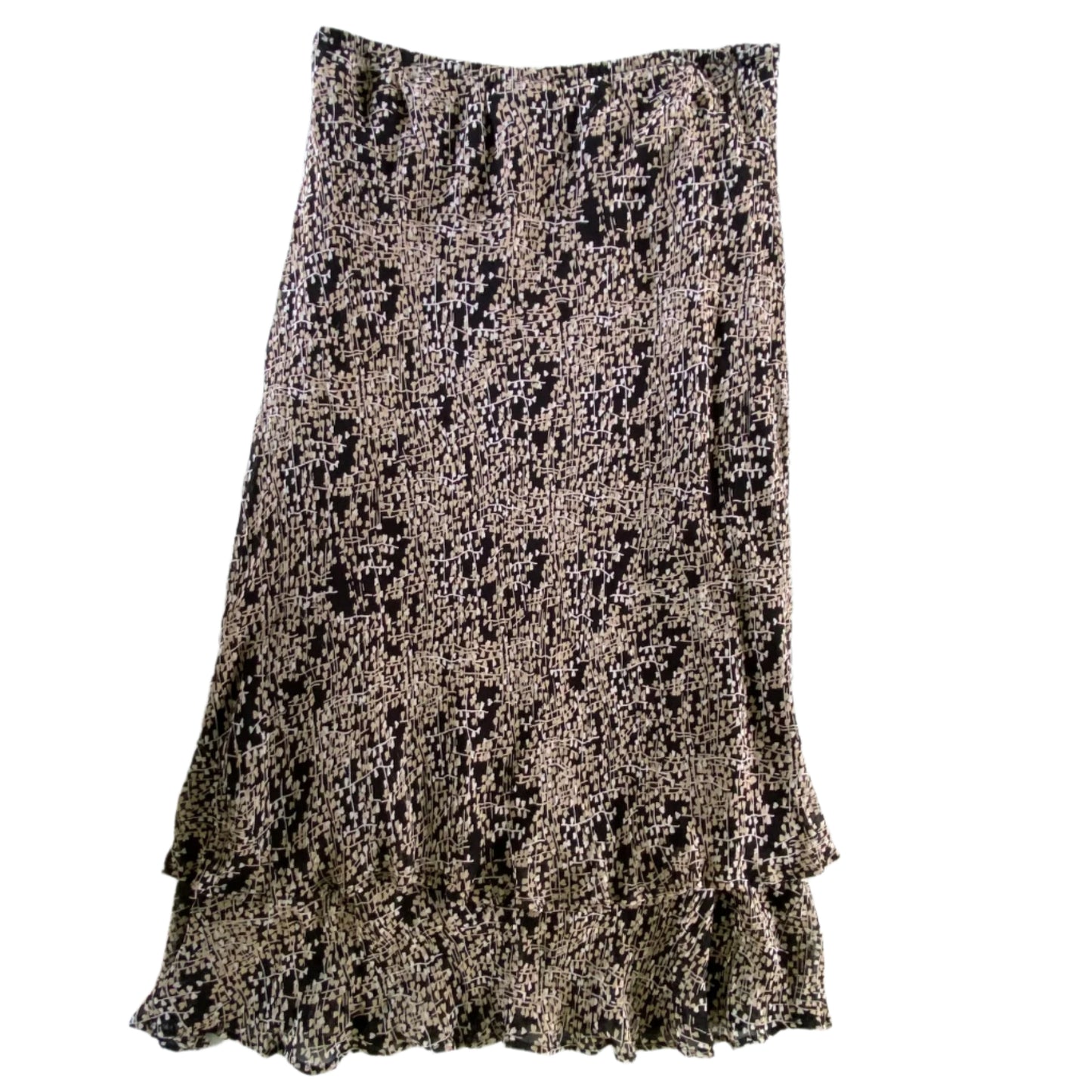 Plus Size Ruffled Midi Skirt – Rayon Shell with Abstract Print – Size 20W (JM Collection) front view flat lay